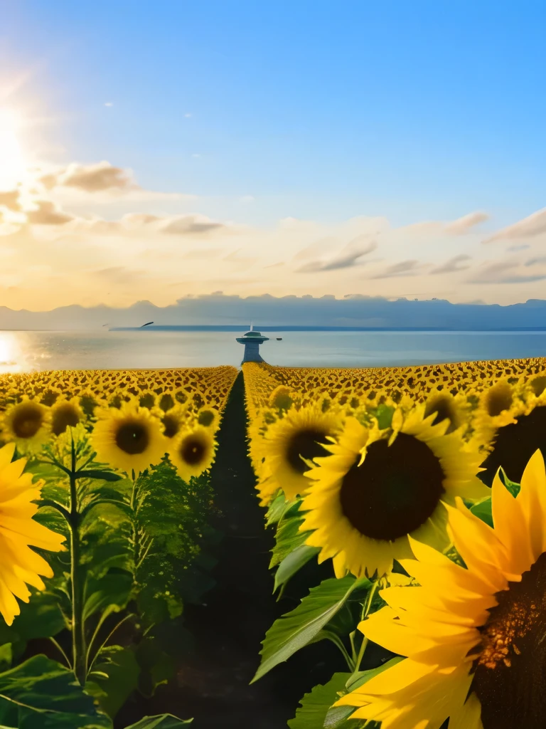 sunflower、Background sea、null、