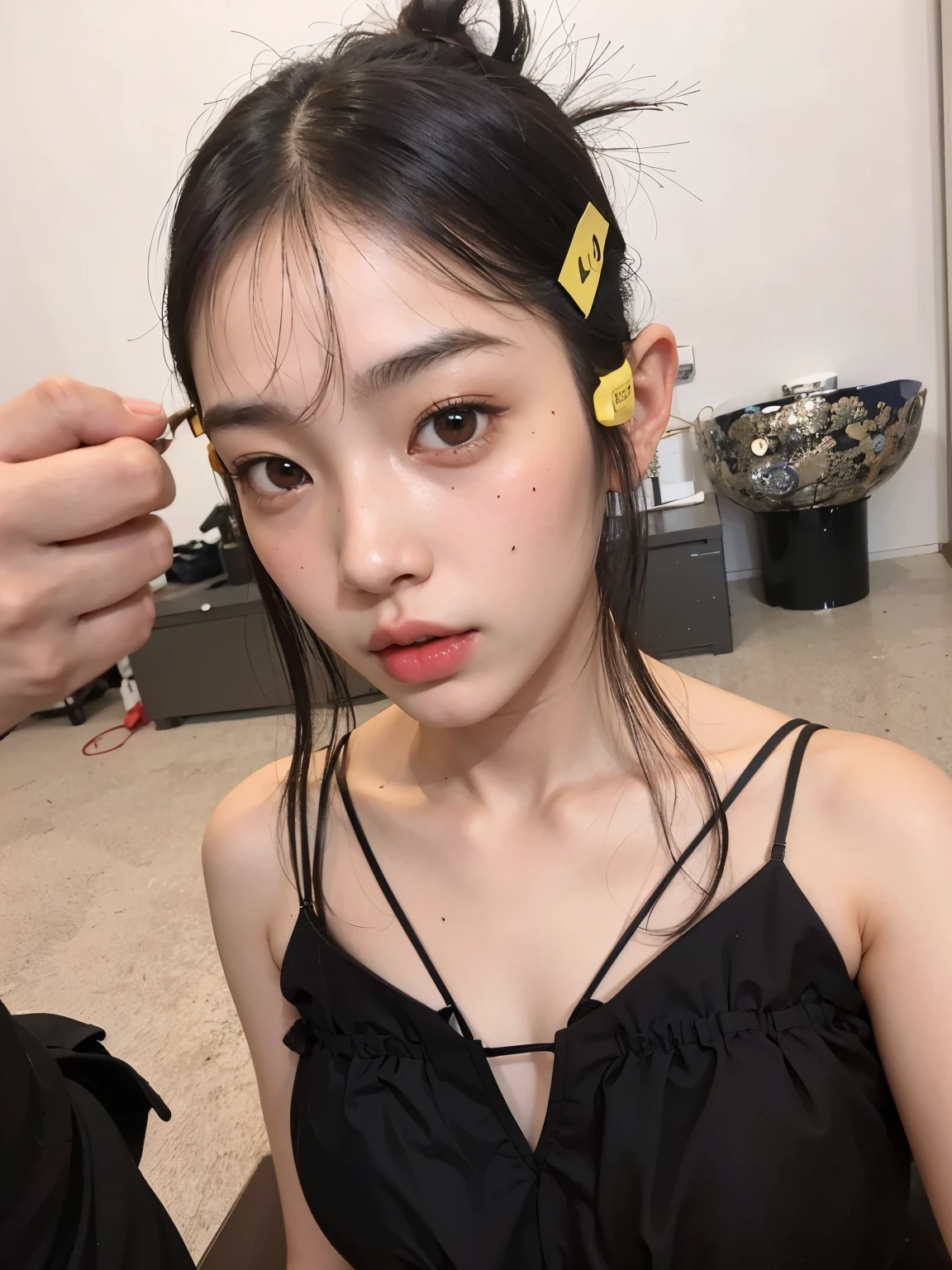 Arafed Asian girl being combed by a man, chen xintong, chiho, jennie rosa , Young cute pale asian face, ulzzang, Jinyoung Shin, shikami, wenfei ye, Yoshitomo Nara, el corte de hime, pale korean adorable face, shen mingchen, sha xi, jossi de blackpink