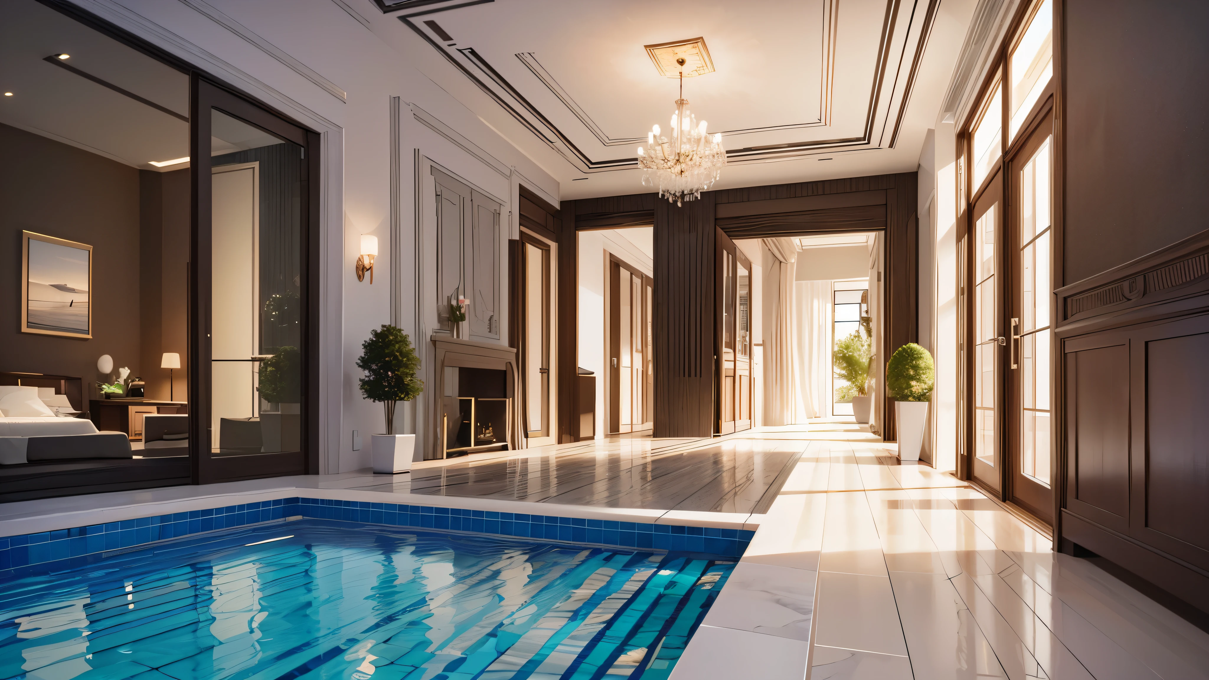 You are a famous interior designer、You have been asked to create a 3D image of a modern large room. Create a harmonious environment with modern and minimalist furniture. Including garden interior.