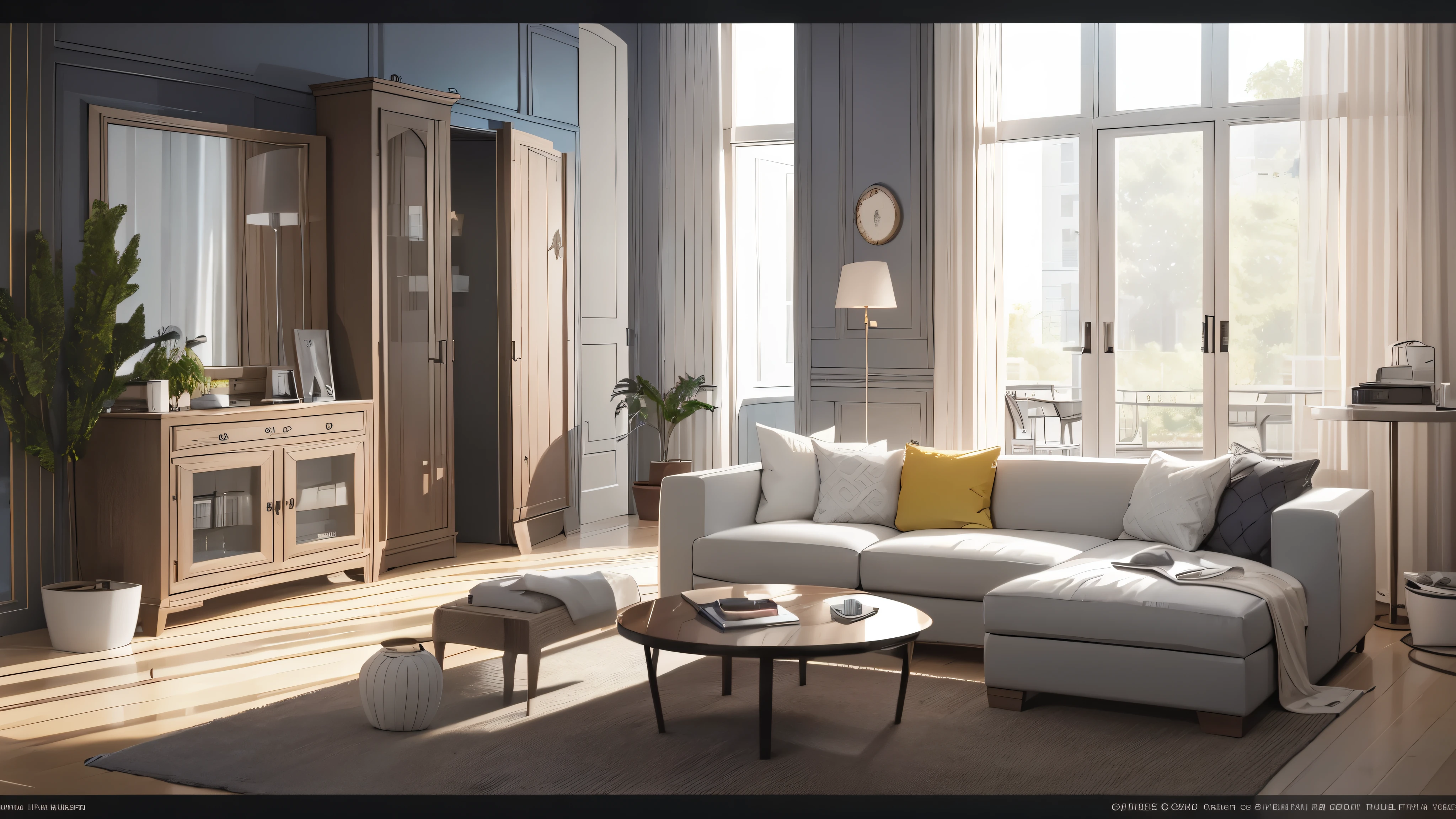 You are a famous interior designer、You have been asked to create a 3D image of a modern large room. Create a harmonious environment with modern and minimalist furniture. Including garden interior.