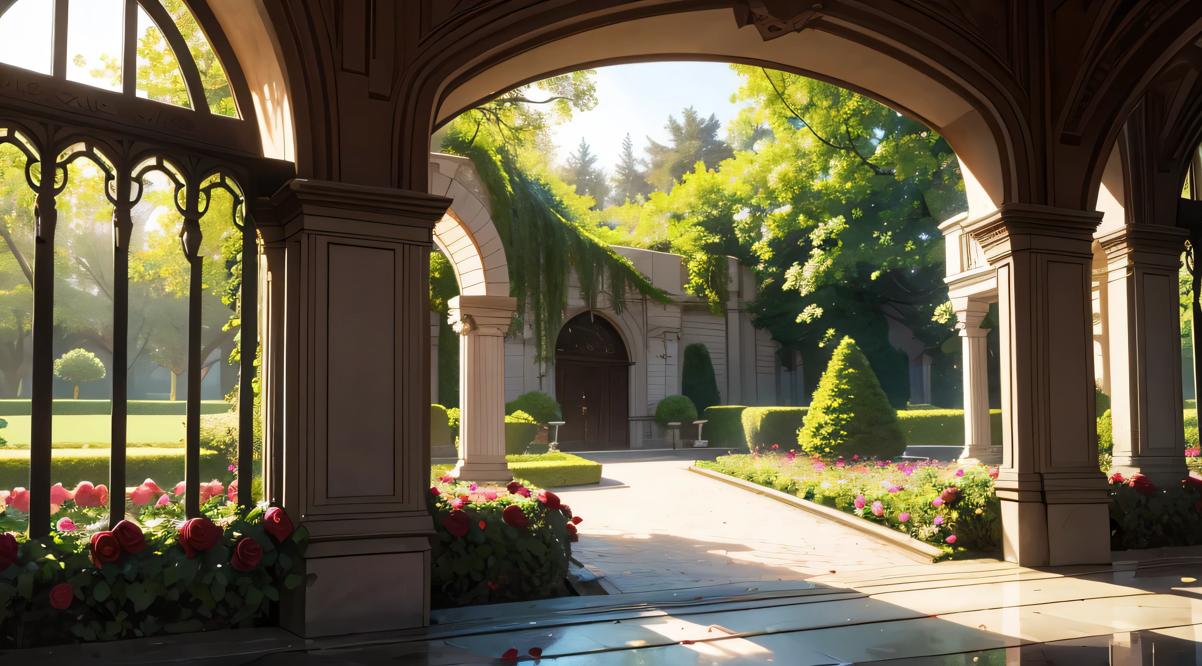 a lush rose garden