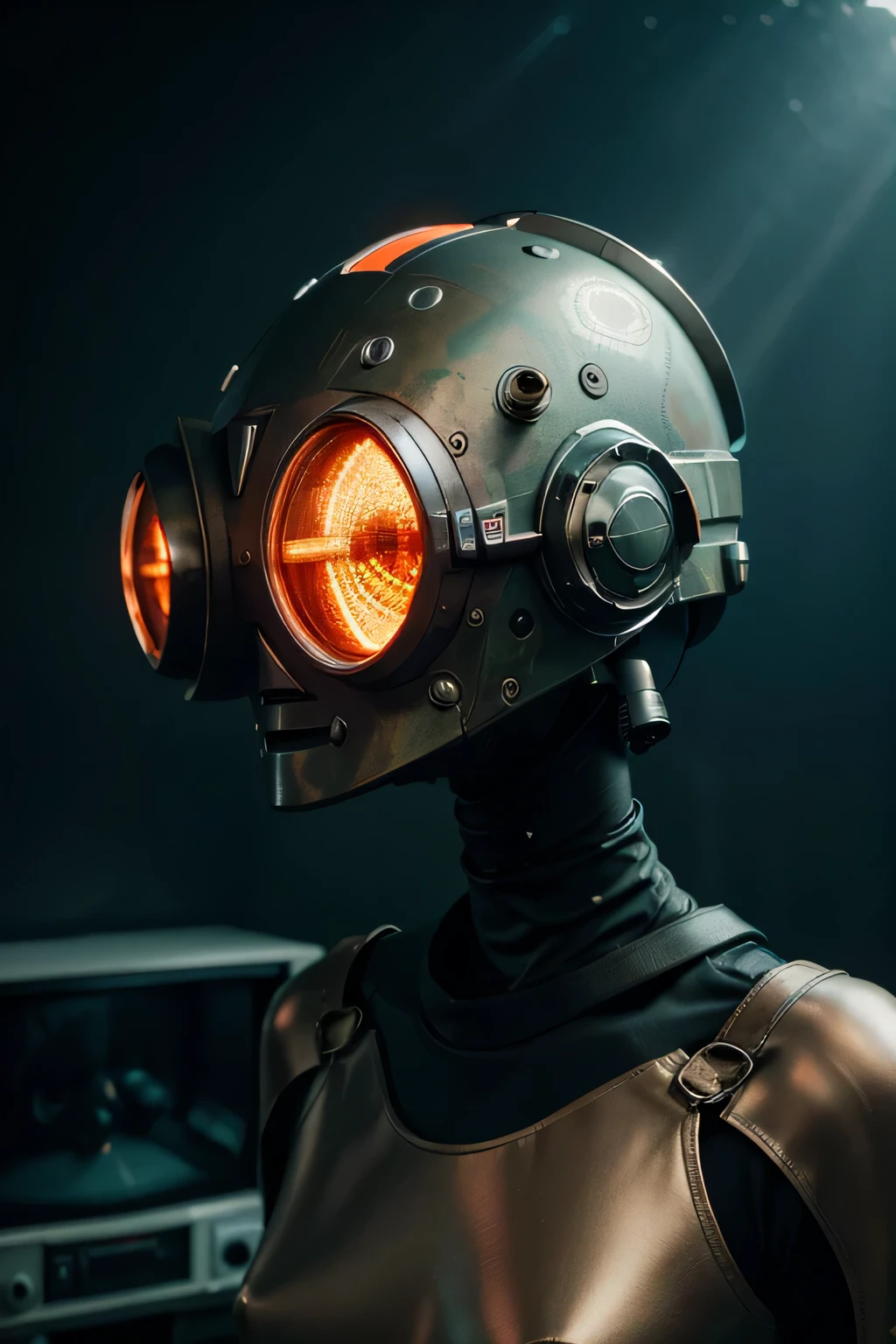 Un dibujo animado plano moderno Loco con un Big ONE, un robot con un solo ojo y un estilo de casco., Pinzas en las manos, Cabeza de TV, cabeza de alfiler, camuflaje rojo oxidado, Super detailed ocean environment., centro, hermoso, Soft lighting, Centrado en el personaje, 4k resolution, photorealistic representation.