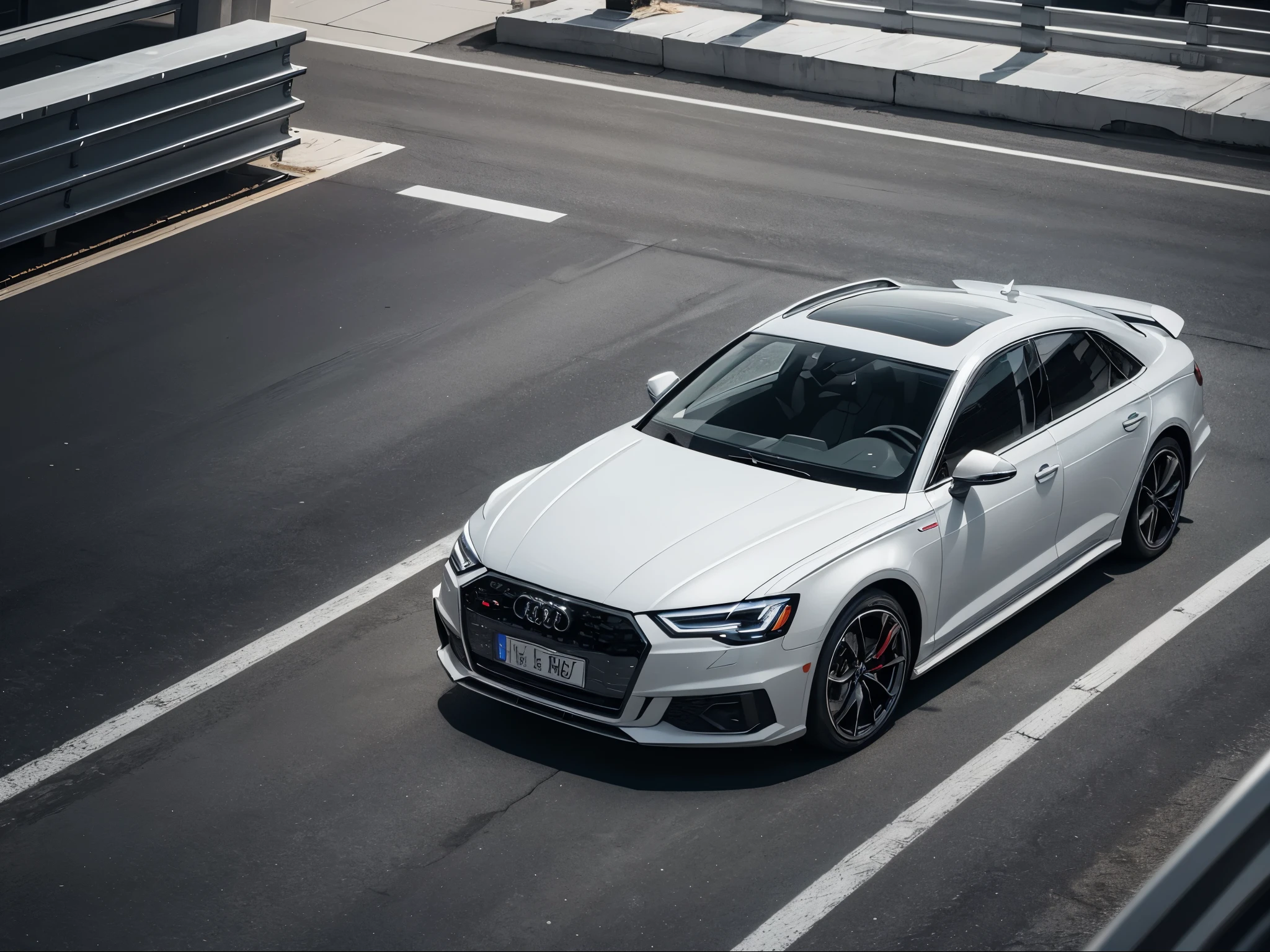 2023 Audi A6, aerial view, white body, in high-end car sales hall, centered composition, commercial photography, ultra high definition, 16K, - V6.0 --ar 1:1 --stylize 750 --v 6