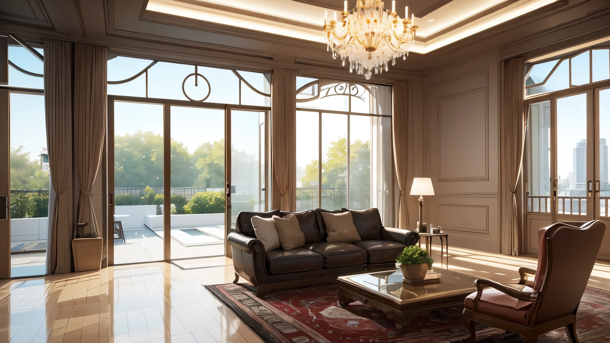 You are a famous interior designer、You have been asked to create a 3D image of a modern large room. Create a harmonious environment with modern and minimalist furniture. Including garden interior.