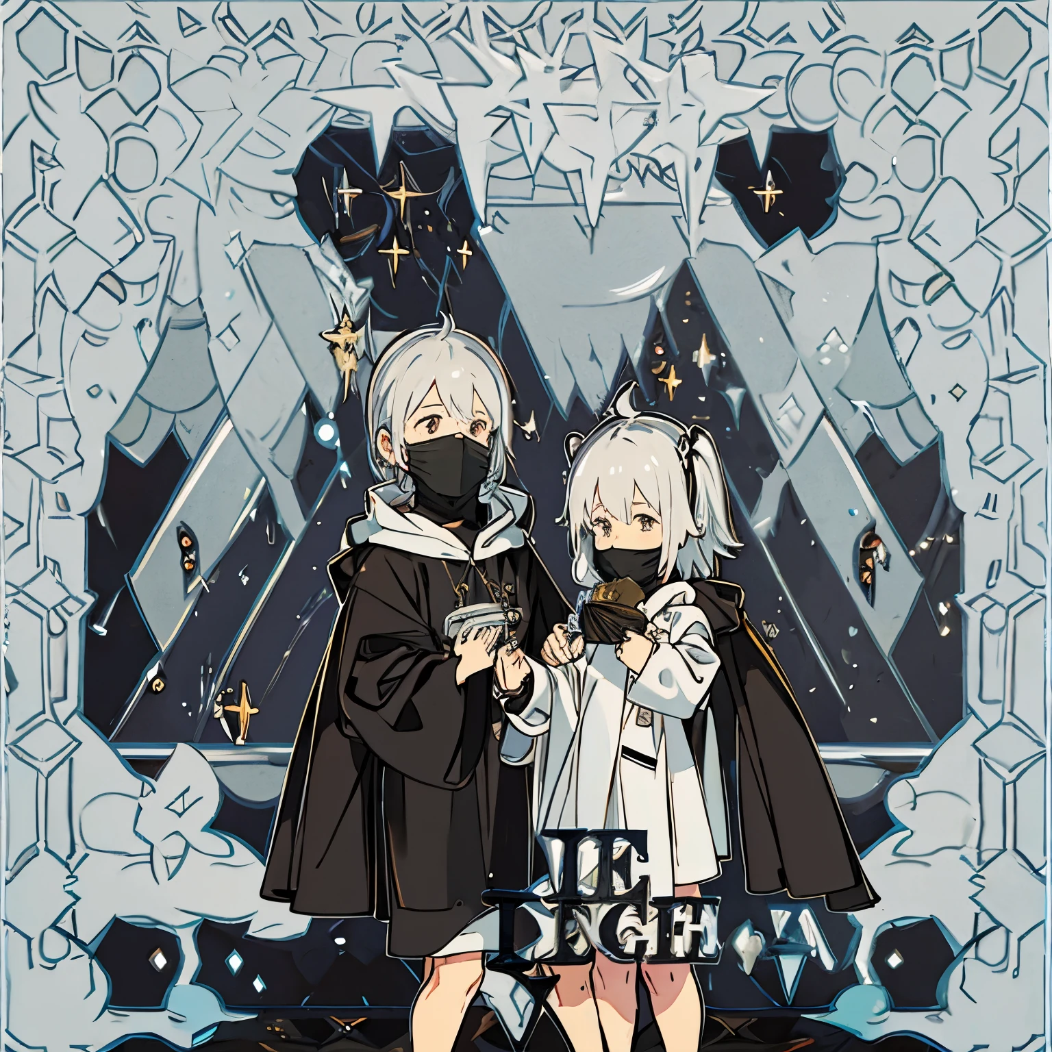 Black robe、silver hair、male、mask、merchant