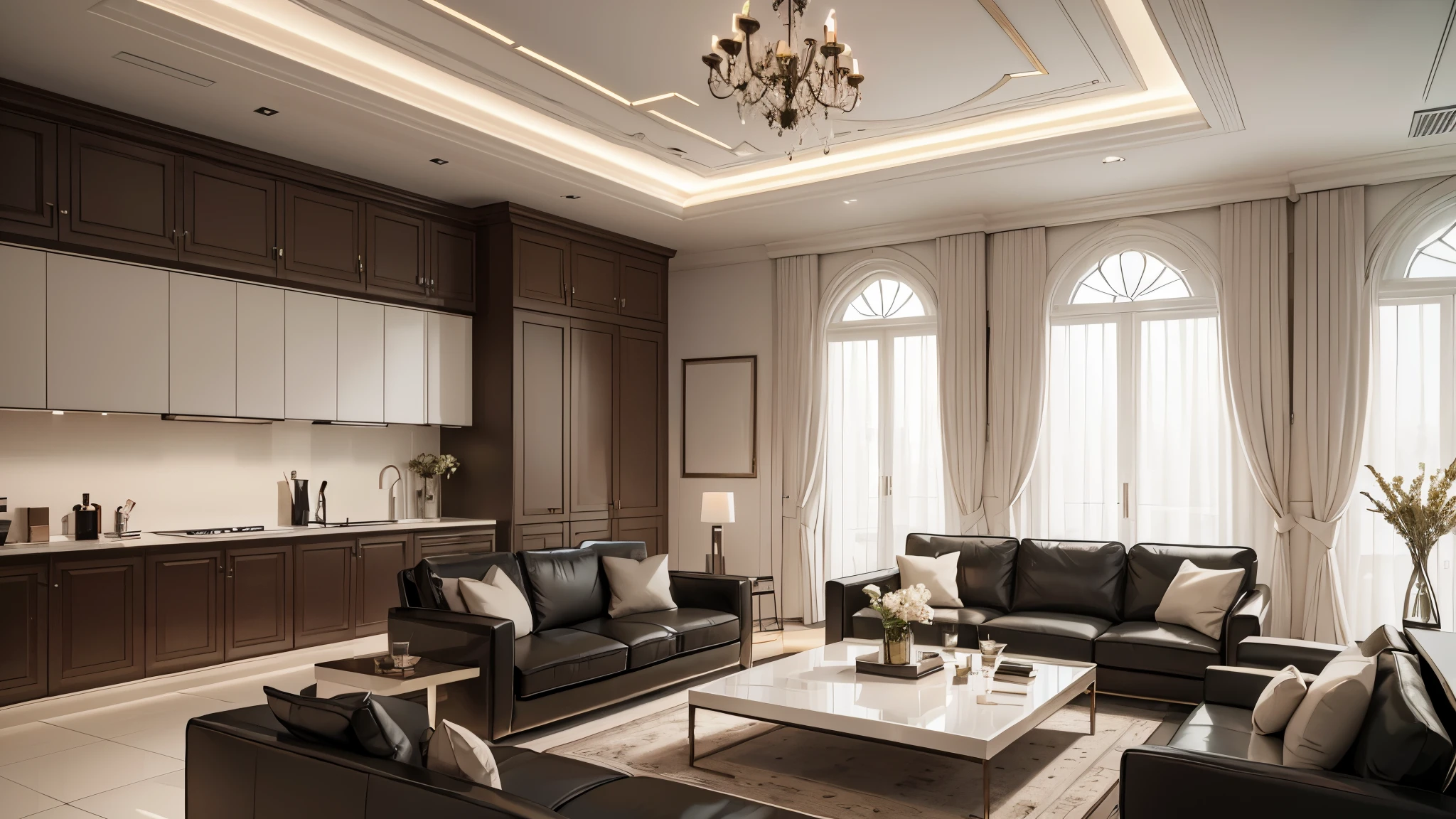 You are a famous interior designer、You have been asked to create a 3D image of a modern large room. Create a harmonious environment with modern and minimalist furniture. Including garden interior.