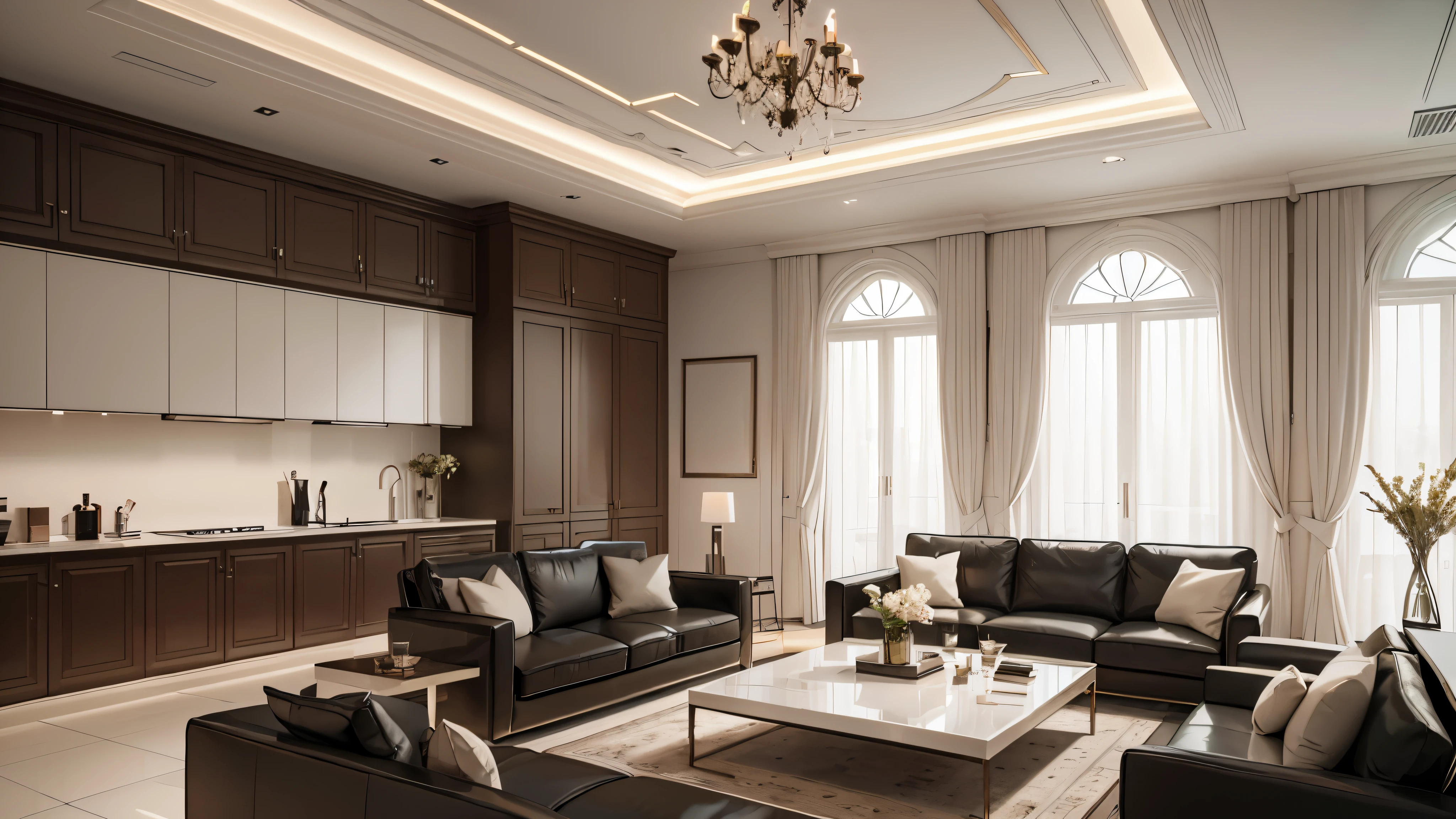 You are a famous interior designer、You have been asked to create a 3D image of a modern large room. Create a harmonious environment with modern and minimalist furniture. Including garden interior.