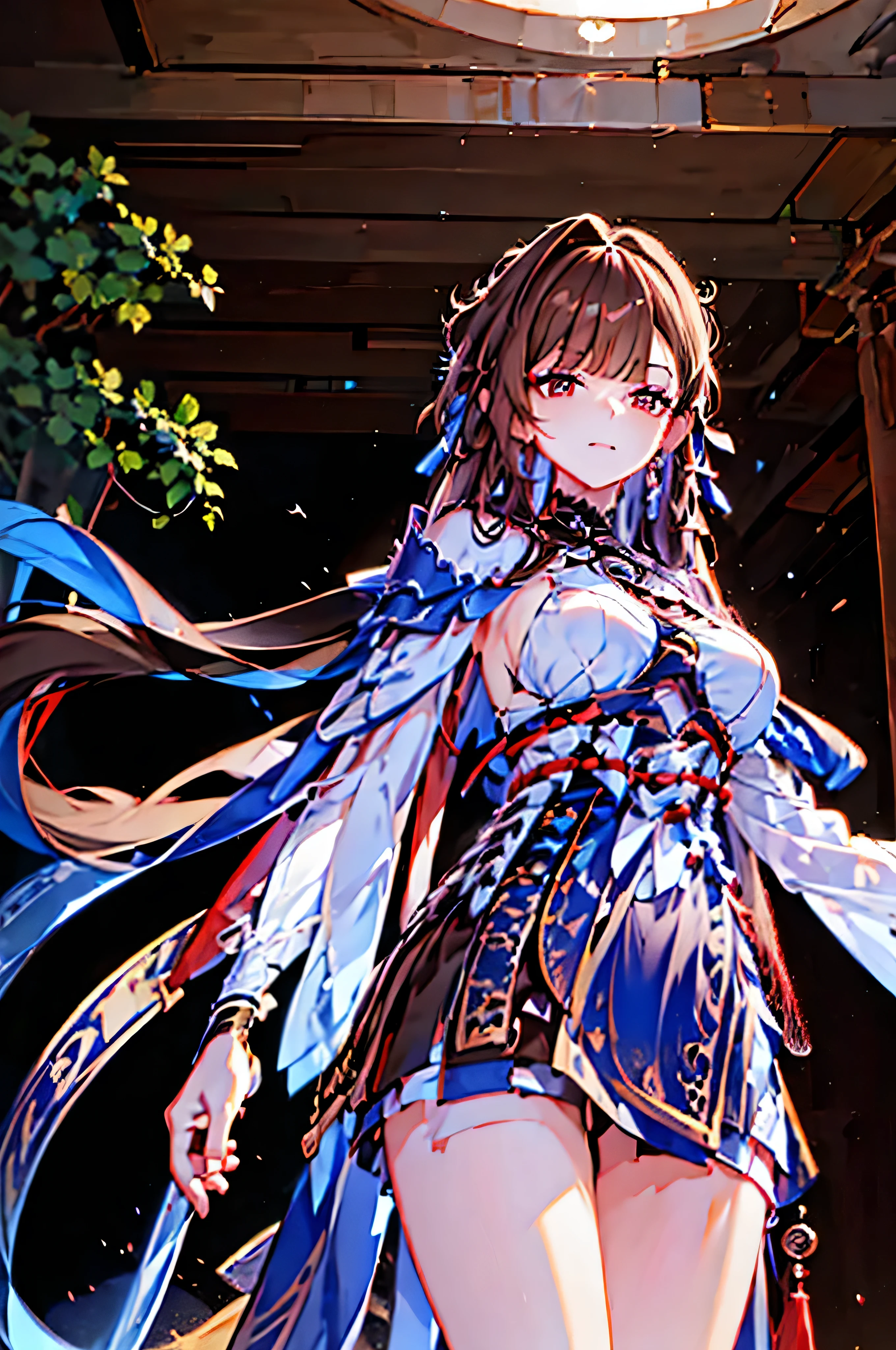 8k, masterpiece, high-quality, anime girl, solo, single, long brown hair, one-handed sword, blue hair tie, big , azur lane style, magnificent ancient Chinese background, Li Sushang, cultivator, Honkai: Star Rail, Sushang, fix