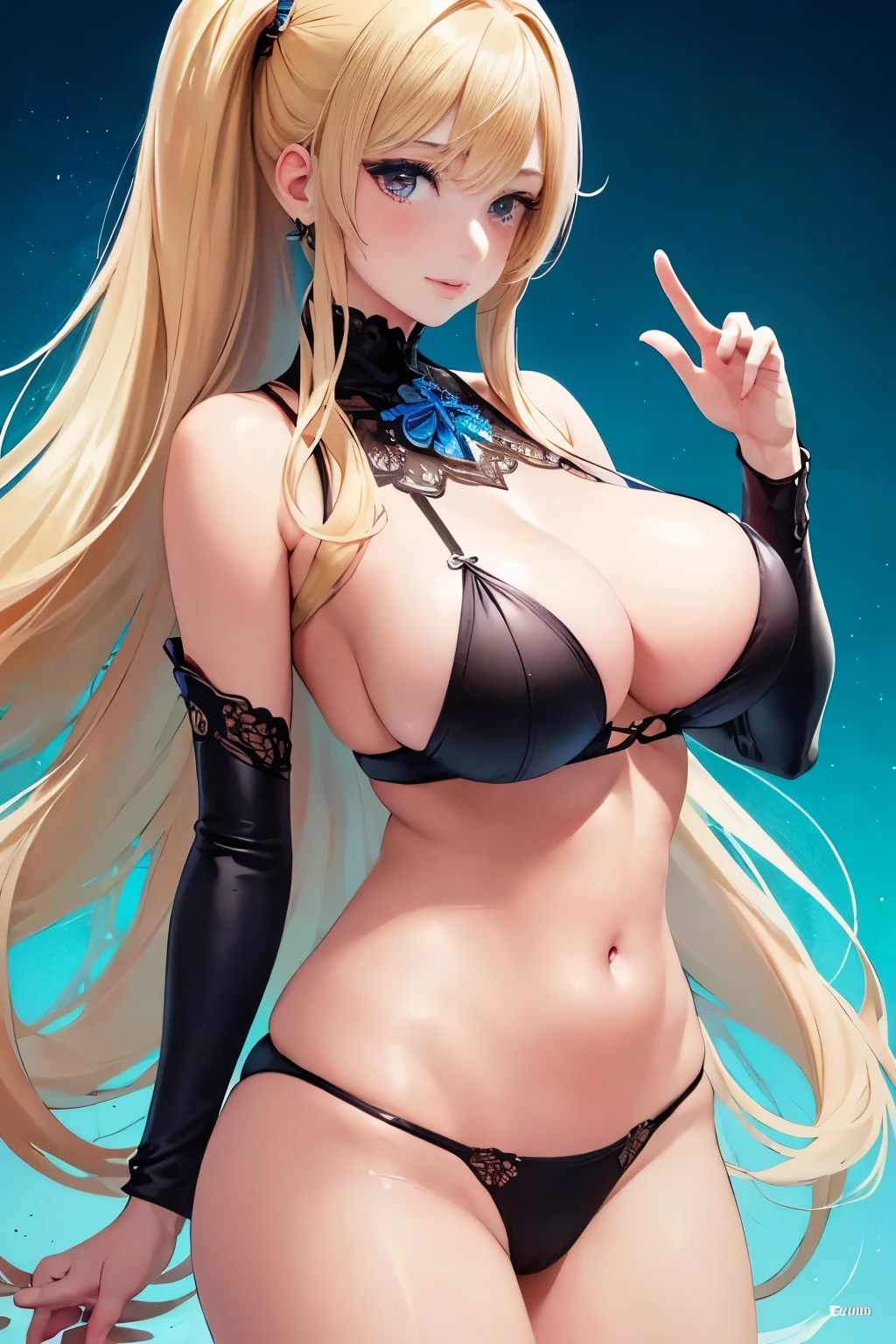 (((Masterpiece, Top Quality, Best Quality, Official Art, Beautiful and Aesthetic: 1.3)))), (1 Girl: 1.5), (Blonde)))), Very Detailed, Sexy, Best Detailed, (Underwear)))), (Shiny Skin), (Many colors: 1.1), (Big)))), Big breasts, Light areola