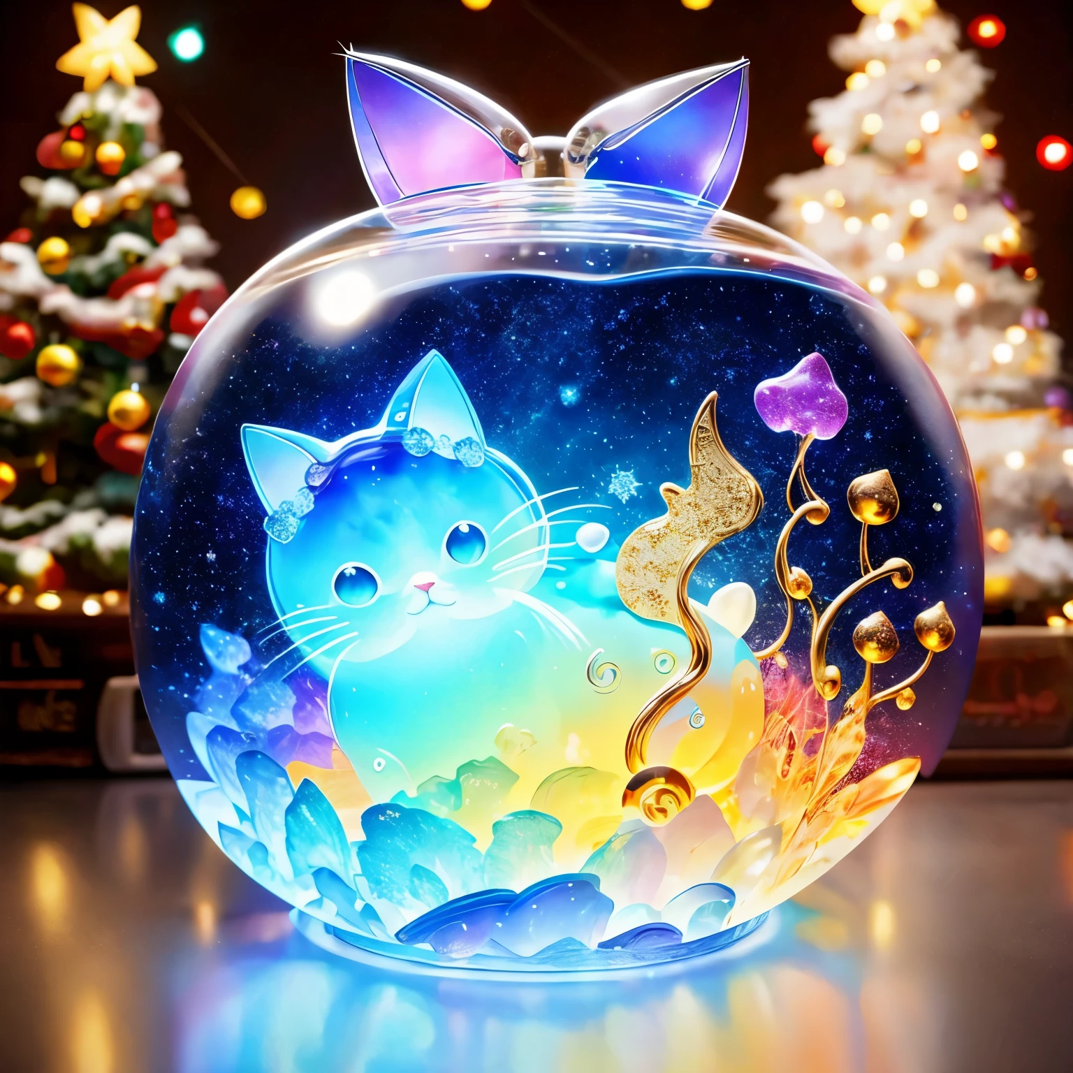 Jelly formed cat，Christmas background，starry sky（（（masterpiece）））， （（best quality））， （（intricate details））（8k）