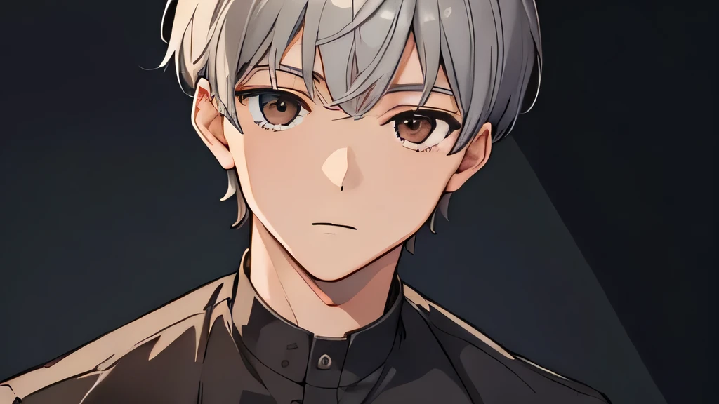 masterpiece, highest quality, , 1 boy, alone, male focus, looking at the viewer, , written boundary depth, , gray hair, brown eyes、camp、