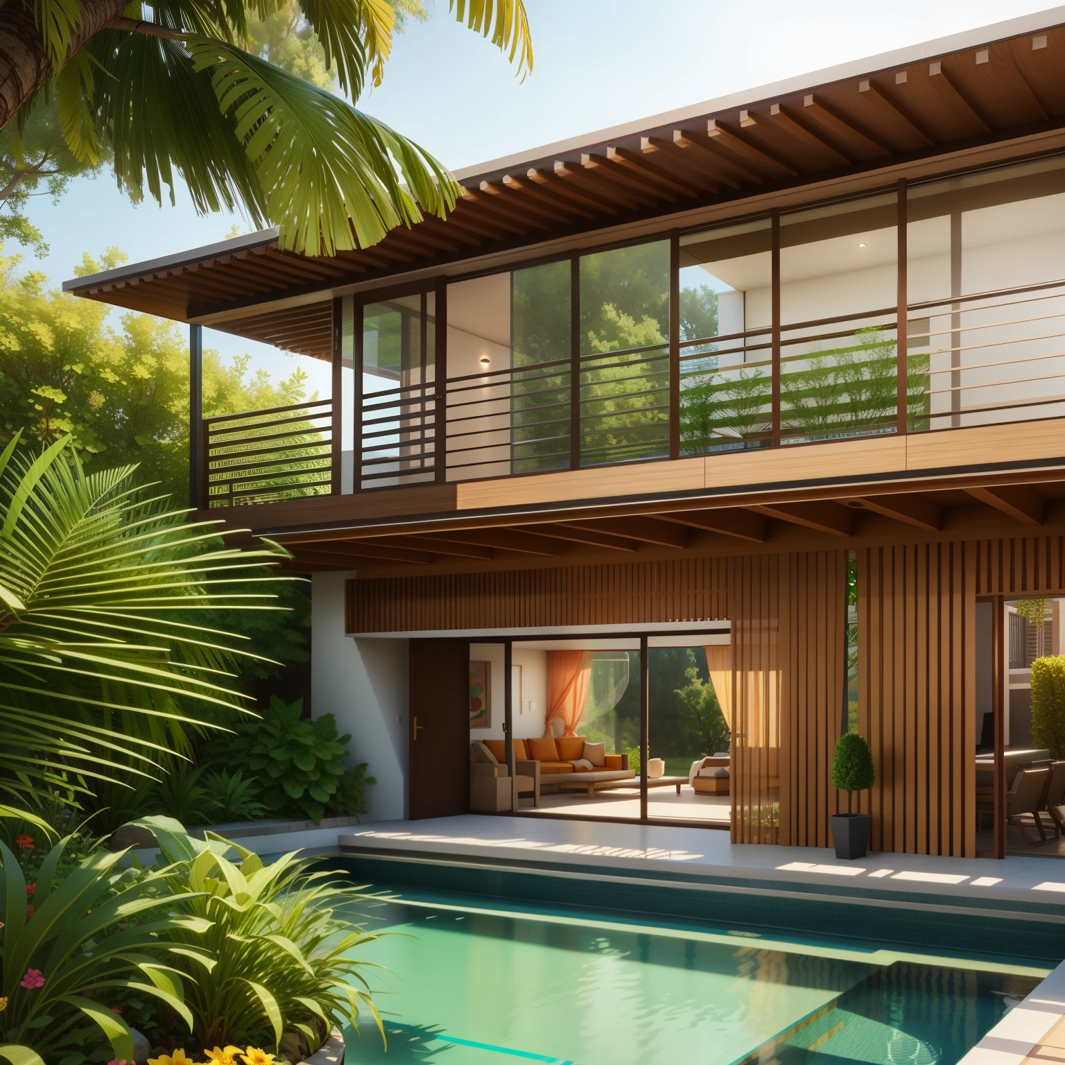 Arav's house with swimming pool and terrace with balcony, high-quality rendering, Realistic rendering, Architectural renderinging, a photoRealistic rendering, Lux Corrender, 3D architectural rendering, Realistic physical rendering, precise Architectural renderinging, Lumian Rendering, Architectural visualizations, Mantra Show, Detailed display, Architectural rendering, Detailed Archviz rendering, Lumian Render, Beautifully detailed rendering