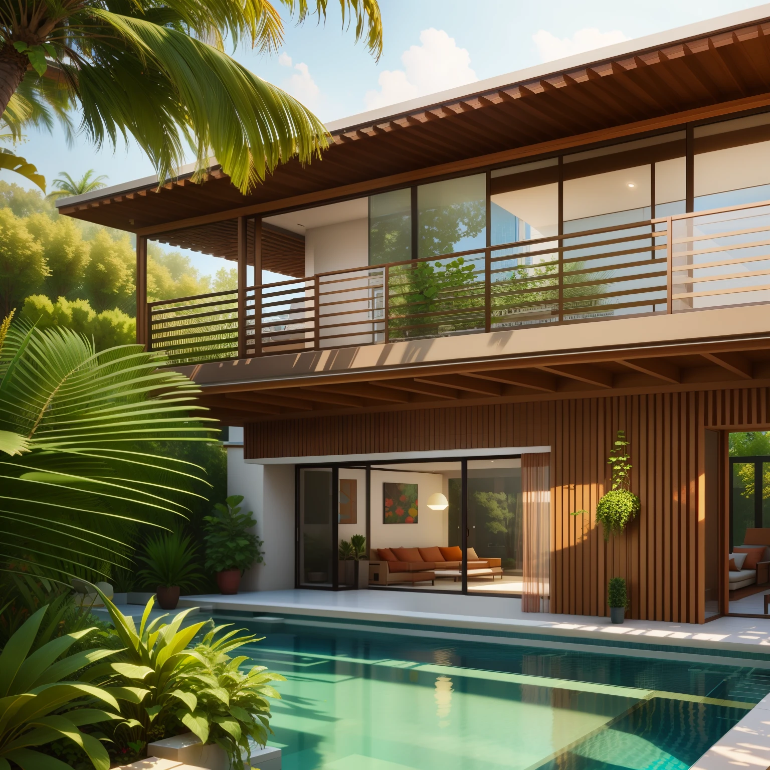 Arav's house with swimming pool and terrace with balcony, high-quality rendering, Realistic rendering, Architectural renderinging, a photoRealistic rendering, Lux Corrender, 3D architectural rendering, Realistic physical rendering, precise Architectural renderinging, Lumian Rendering, Architectural visualizations, Mantra Show, Detailed display, Architectural rendering, Detailed Archviz rendering, Lumian Render, Beautifully detailed rendering