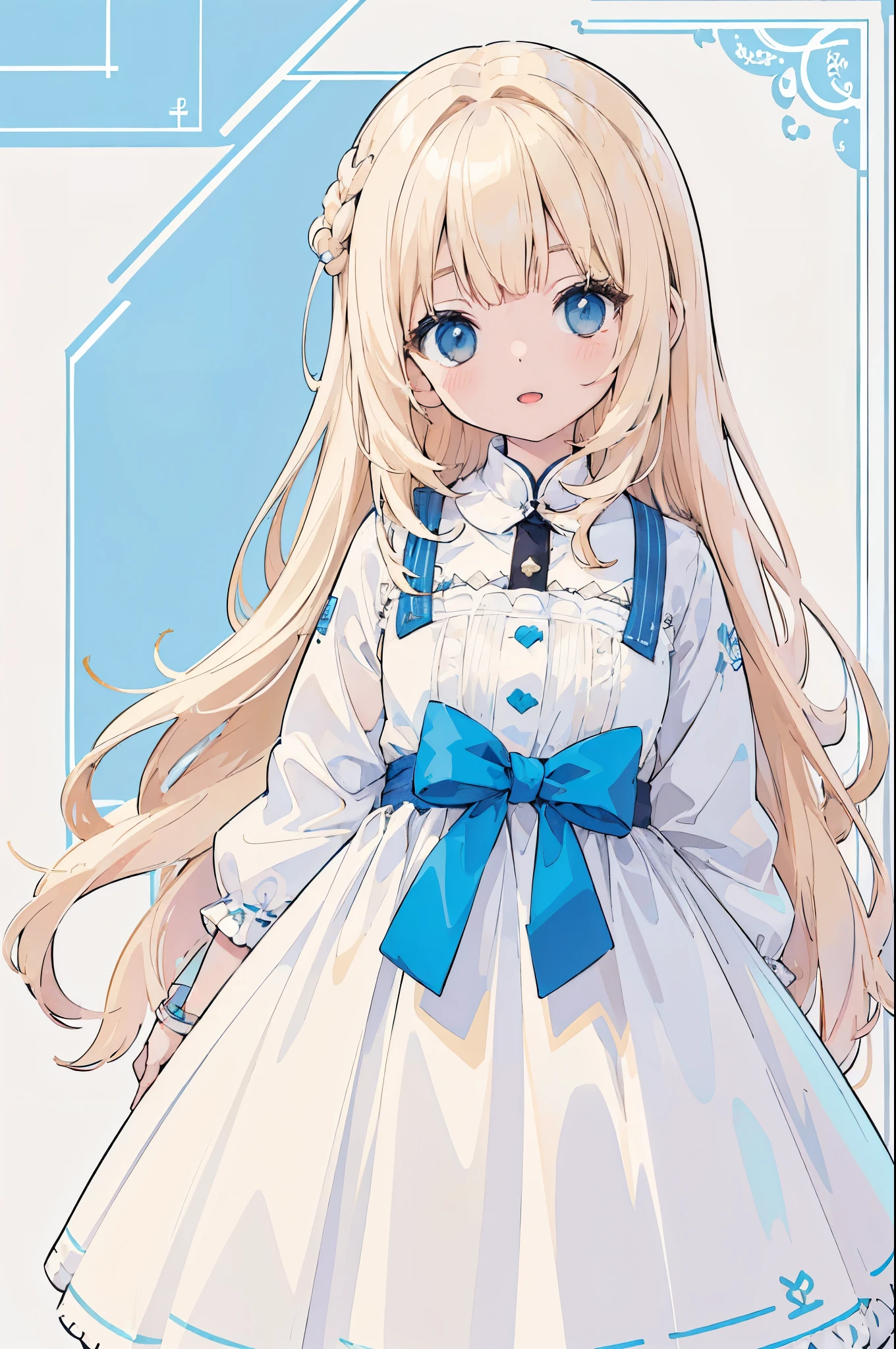 (high quality illustration:1.2)、(Young woman too:1.0)、(single:1.0)、(Clothes with new designs:1.0)、(Clothes designed like the characters in the game:1.0)、(upper body:1.0) 、high resolution、4k:1.0)、light cream colored hair、white dress,young girl