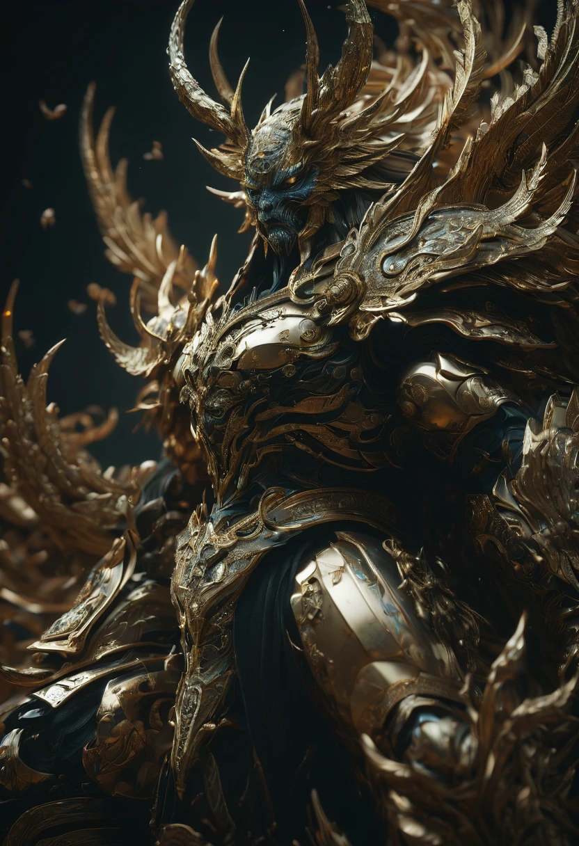 masterpiece, best quality, light particle, depth of field, scenery, fantasy, far away, pastel colors, chromatic aberration abuse, cloudy sky, blue aura, cinematic, dark atmosphere, glowing eyes, purple light, illumination, cliff, sword