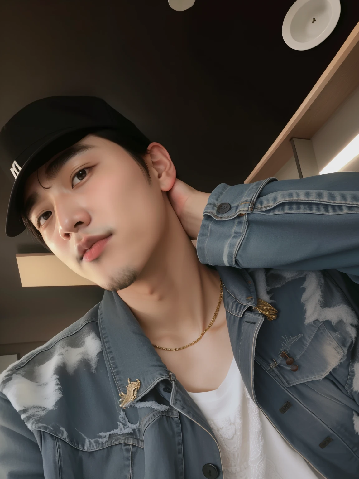 Hombre arafed vestido con una chaqueta vaquera y un sombrero negro., Jinyoung Shin, hyung tae, kim doyoung, hong junio hyung, cai xukun, TaeJune Kim, hombre surcoreano, foto de perfil, hyung tae kim, Jimin, Jung Jaehyun, yanjun chengt, pale korean adorable face, seson yoon, sakimichan