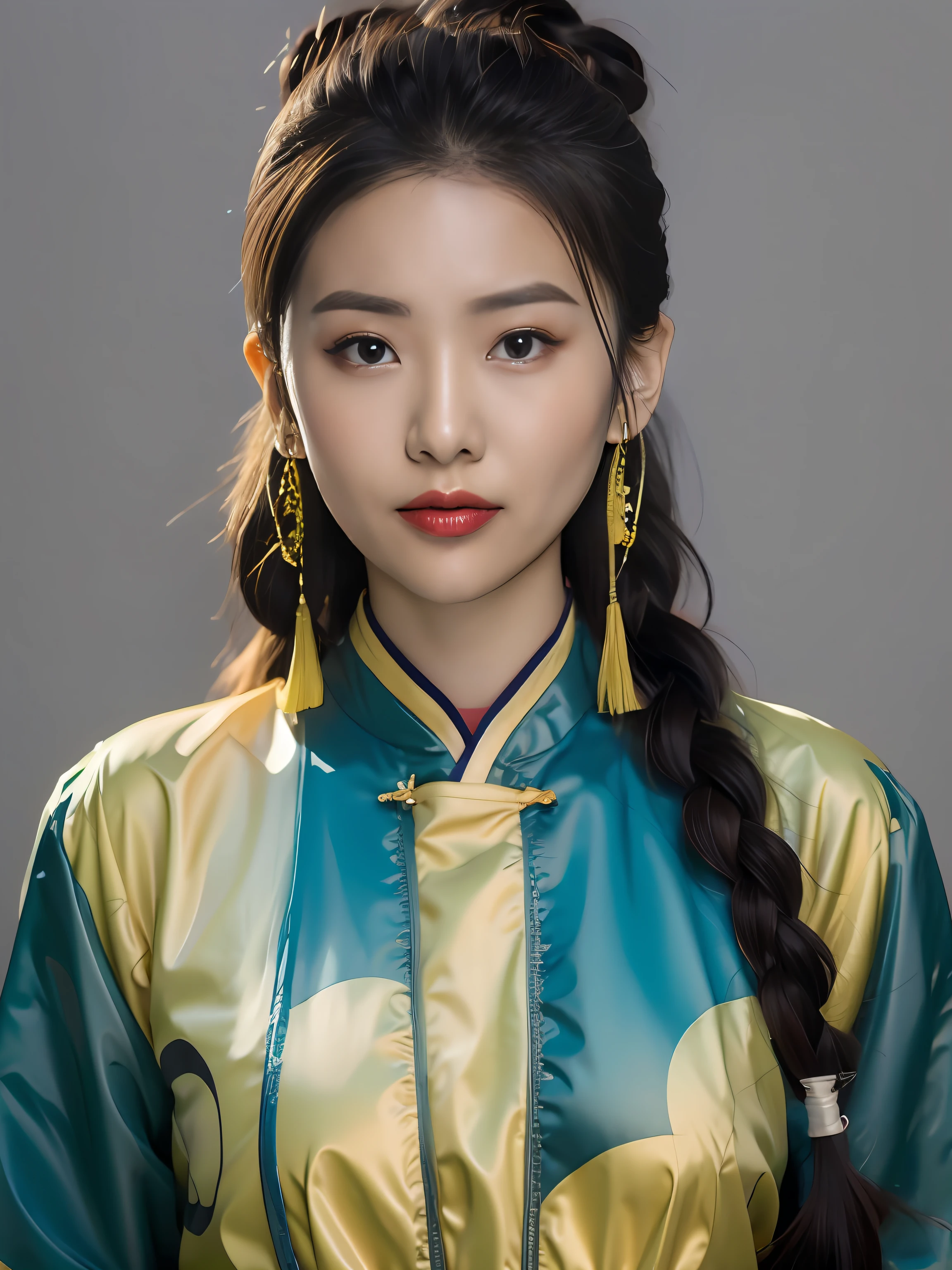 (RAW photo, photography, masterpiece, best quality, highres, original, extremely detailed),8K, wallpaper,(photo-realistic:1.3), HDR, highres,Depth field, <lora:SongYi_V10:0.9>,1girl, aqua eyes, black hair, closed mouth, upper body, multicolored background, looking at viewer, outdoors, solo, large breasts,(chinese clothes:1.4),uppon body, alluring, clean, beautiful face, pure face, pale skin, sexy pose, ponytail, mature female, narrow waist, chinese deity, seductive, beautifully detailed eyes, cinematic lighting, earrings, jewelry