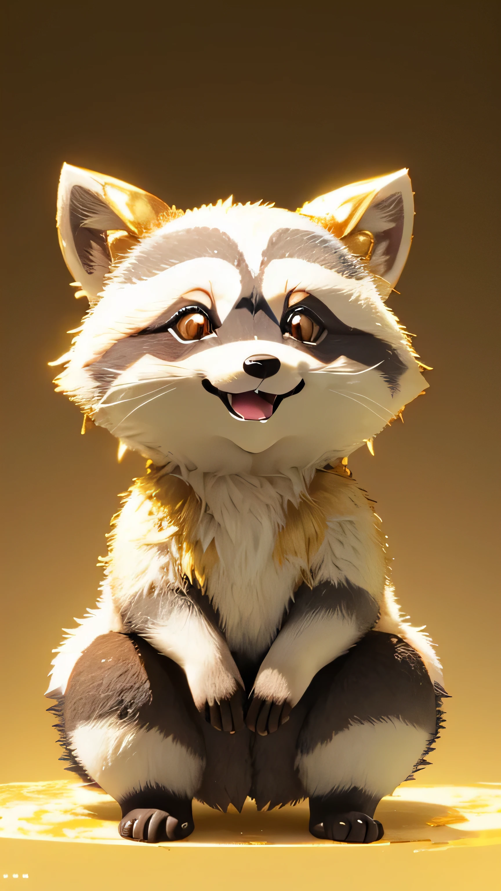 ((white raccoon dog)),fat raccoon dog, masterpiece, highest quality, 8K, High resolution, photograph, film grain, chromatic aberration, HDR, dynamic lighting,((View from the front)), ((positive)), shining background, (golden background:1.4), (shining background:1.4), most detailed, very detailed, Super detailed, finely, (big pupil, realistic student:0.8), Cute raccoon dog, smiling raccoon dog, in the forest, laughing raccoon dog, So cute, ((look forward)), ((whole body)), ((positive))
