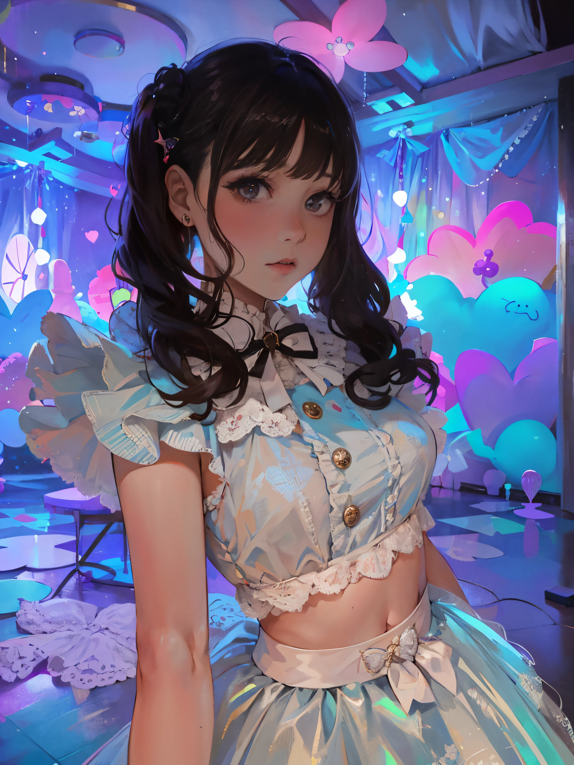 ワンピースを着て部屋で写真を撮るアラフィフのgirl, y 2 k cute core clowncore, , cute core, fairy core, Belle Delphine, sakimichan, sakimichan hdri, e girl, magical lolita girl portrait, girl, trending on cgstation, cute cutgirl, shikamimi