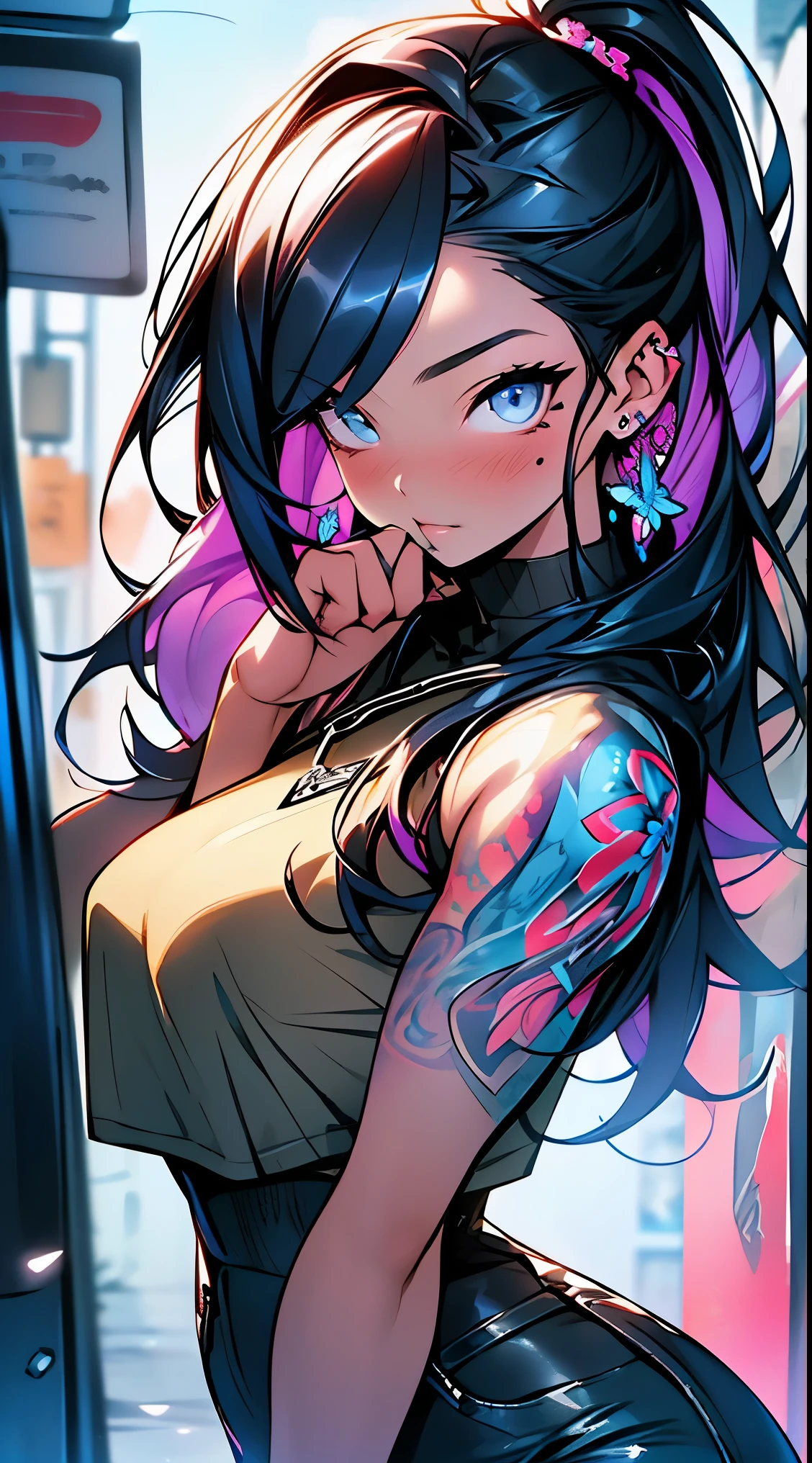 :: comix style by joe madureira :: beautiful, perfect and detailed, ultra detailed pink and white with details of cherry blossoms super detailed, with dragon print on the sides of the dress, in various full-body attack poses and with immersive effects, hover effect, hip hop graffiti style background with detailed "hdr ultra" vibrant neon colors with hover effect, (masterpiece: 1.2, best quality), (finely detailed beautiful eyes: 1.2), ((Beautiful Woman, super huge enormously gigantic tits, cleavage showing)),long hair, smooth and black, with a natural shine and tied like a ponytail ((Solo)), (moonlight eyes: 1.4), (Finely detailed eyes and detailed face: 1.3),), (With ultra detailed torn skinny jeans and a white hoodie with full ultra detailed tattoo print:1.3), (Beautiful and clear background:1.2), (Extremely detailed CG, Ultra-detailed, Best Shadow:1.1),("" character demonstrating his super power on his fist"")(( Depth of field and blur)), ((Watercolor)), Large breasts, Bare shoulders, butterflies flowers and petals, beautiful concept illustration , (white background:0.5), (illustration :1.1), (extremely fine and beautiful: 1.1), (perfect details: 1.1) graffit style background, freedom, soul, digital illustation, perfect anatomy, centered, Approaching perfection, focus, (masterpiece: 1.2, best quality), (beautiful eyes with huge finely detailed eyelashes: 1.2) , , ((Solo)), (Finely detailed eyes and detailed face :1.3), in various full-body attack poses, (beautiful background : 1.2),futuristic Harajuku-inspired costume, Super detailed circular metals Grabbed on the arms and pants, fantastic paintings