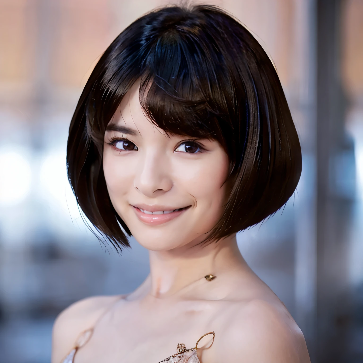 beautiful woman,real,asian,short hair,beautiful face,smile