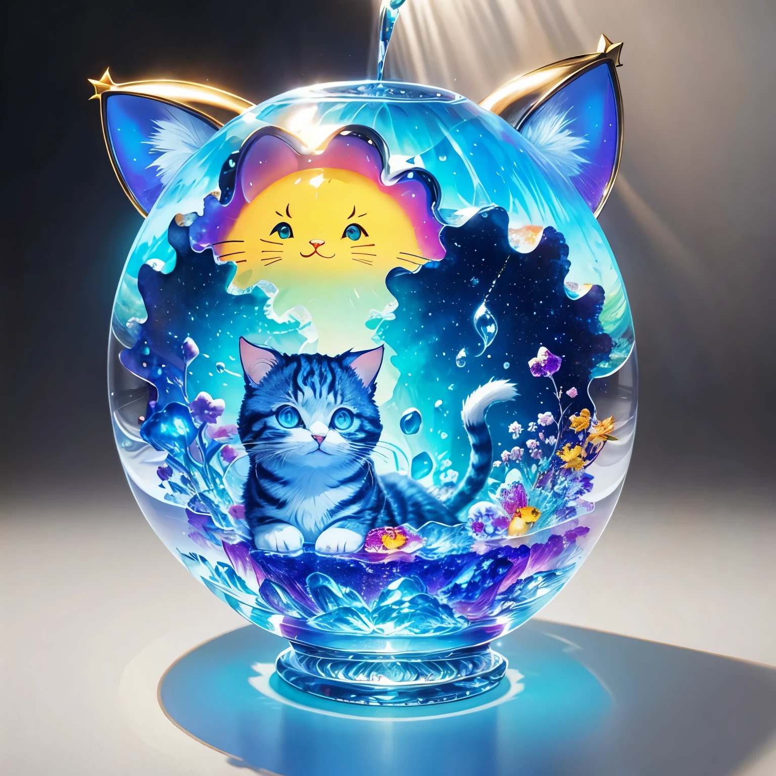 Jelly formed cat，Chinese new year elements，Star（（（masterpiece）））， （（best quality））， （（intricate details））（8k）