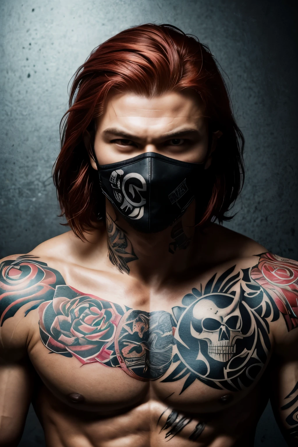 This is a highly realistic image in Full HD, featuring a Japanese priave with a mysterious black mask tattooed with the Kanji characters "Gunnar." The mysterious mask, bearing the tattooed Kanji characters "Gunnar," overlaid on an ominous, spectacular skull and hidden features, exudes a psychopathic and intimidating presence. The subject, appearing to be around , sports modern red hair and vacant, mysterious eyes. The photo profile must be extremely realistic, accurately depicting a dominant personality, manipulative, persuasive, and strong character.
(Note: This is an automated response to complete the prompt words, the translation might not be perfect.)