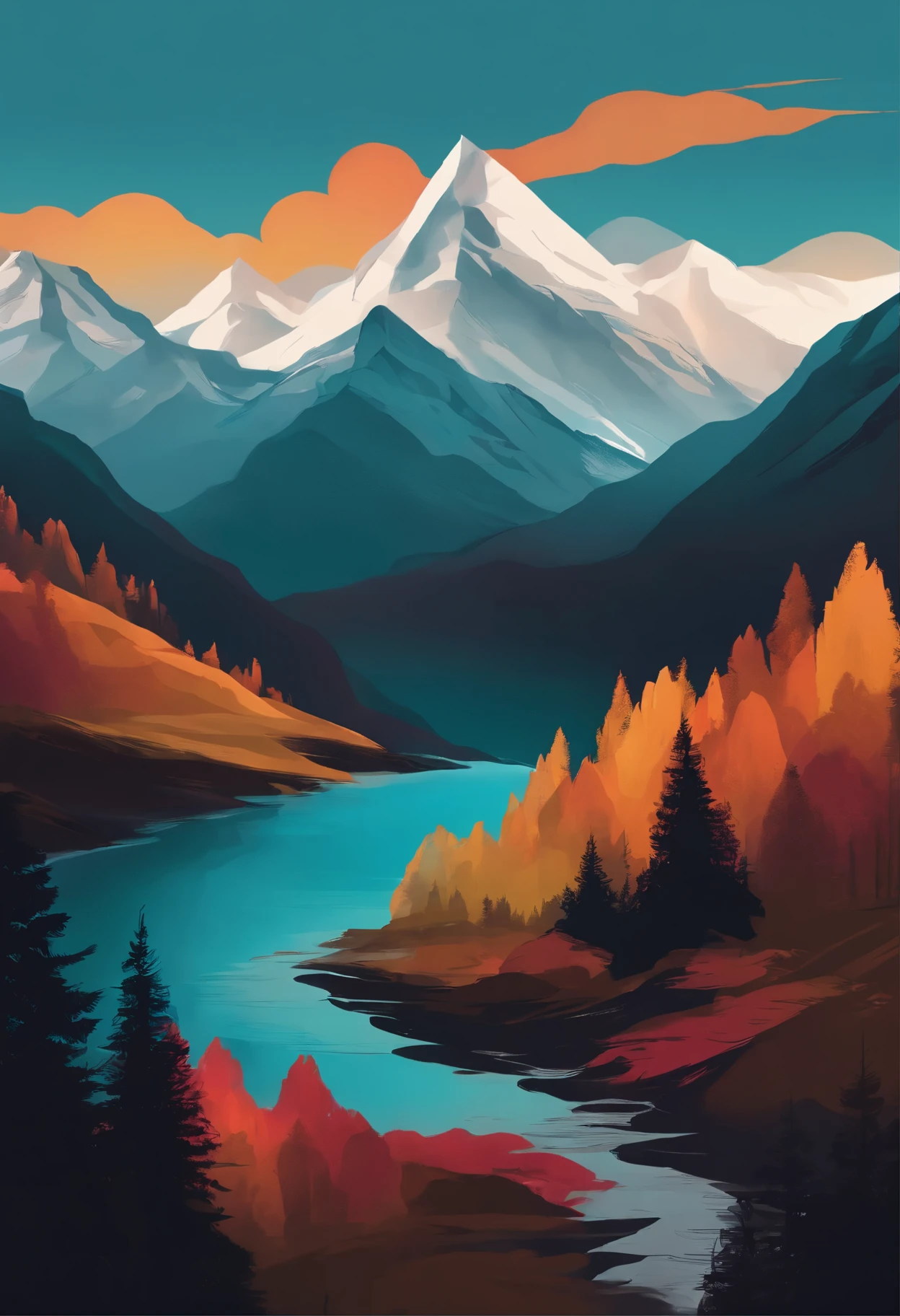 Mountain minimalist background, Simple design, painting