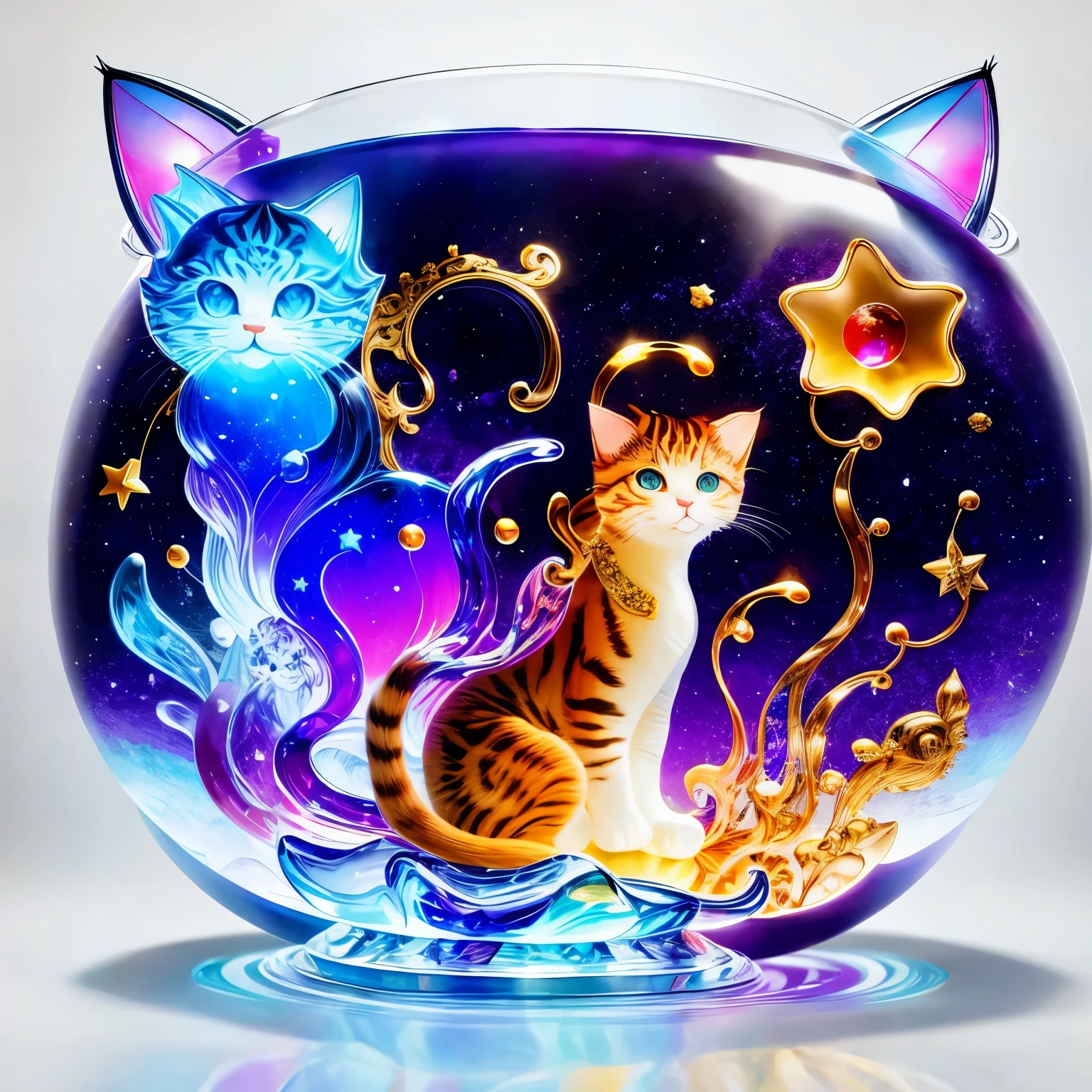 Jelly formed cat，Chinese new year elements，Star（（（masterpiece）））， （（best quality））， （（intricate details））（8k）