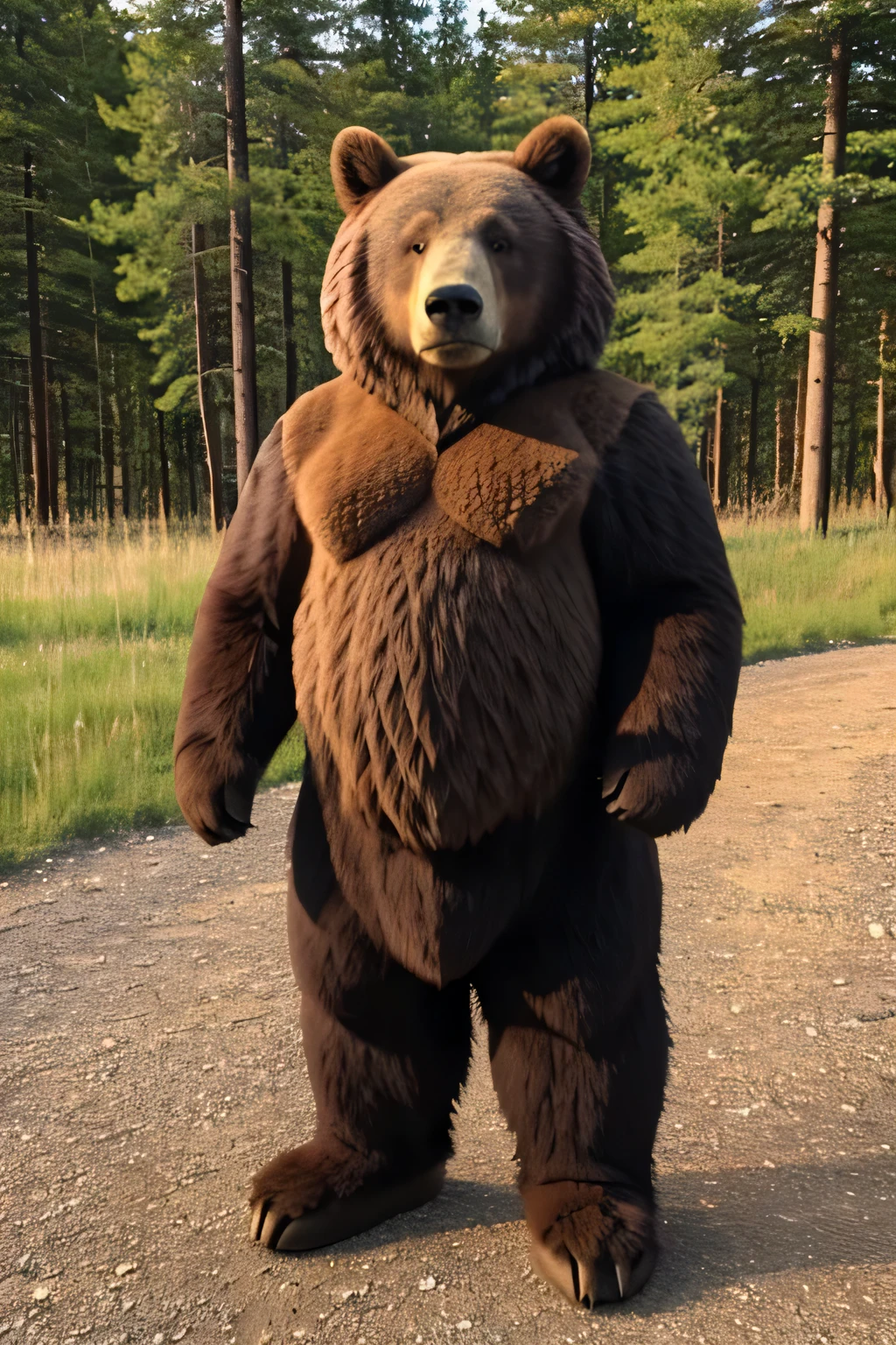 create a standing bear staring in the camera saying NAH ID WIN