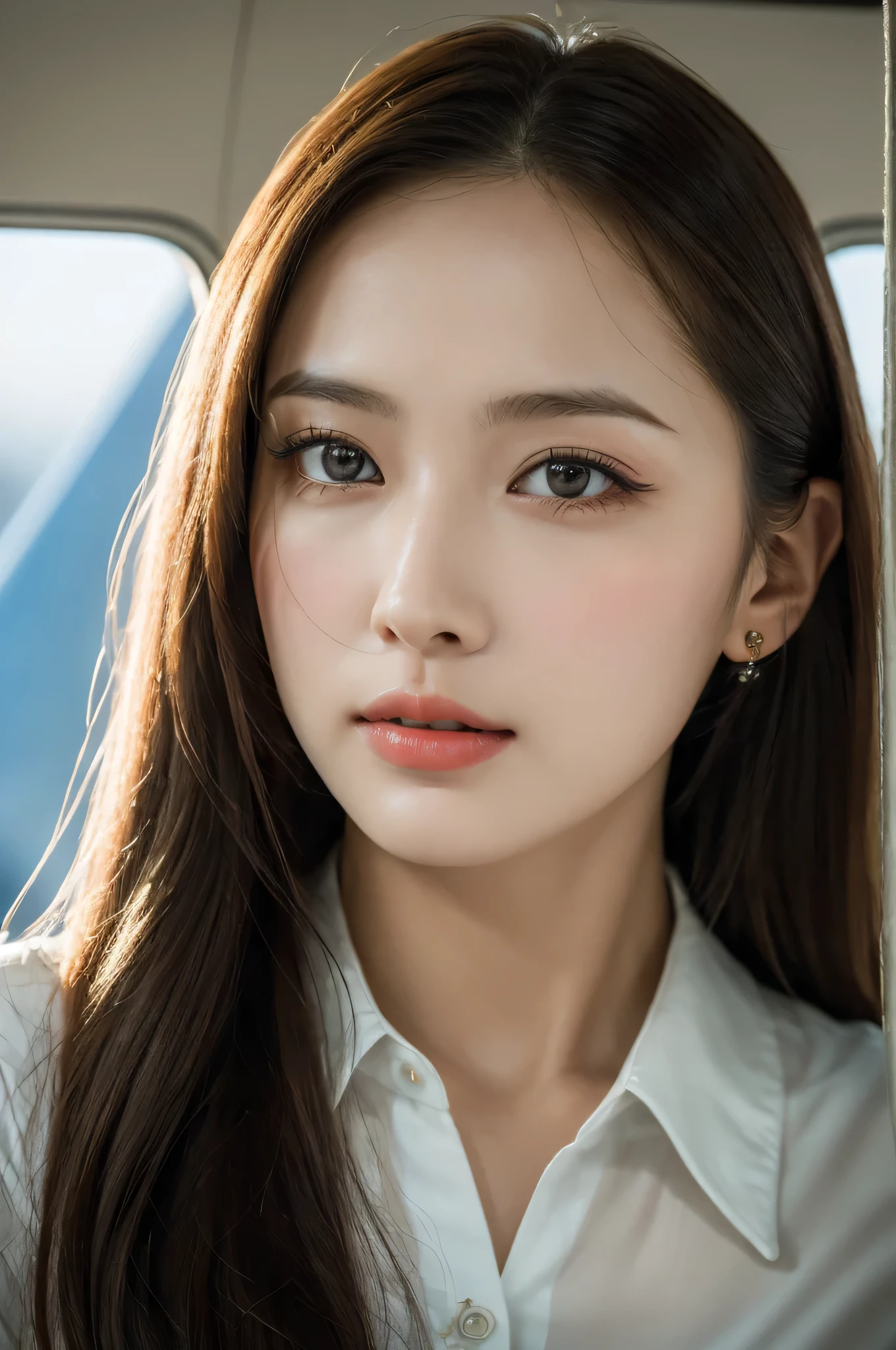 best quality, masterpiece, 8k, ultra high resolution, (lifelike:1.4), Very detailed, intricate details, Exquisite and beautiful, good lighting, professional lighting, sharp focus, Detailed shadows, Exquisite details and textures, depth of field, unified 8k wallpaper, work, Cinema lighting, official art, all staff, Airline stewardess, black pantyhose, (airplane, (airplane走廊), airplane座椅) beautiful elegant face, Detailed face, exquisite eyes, lifelike头发, long hair, (1 girl), (Everlasting:1.3),