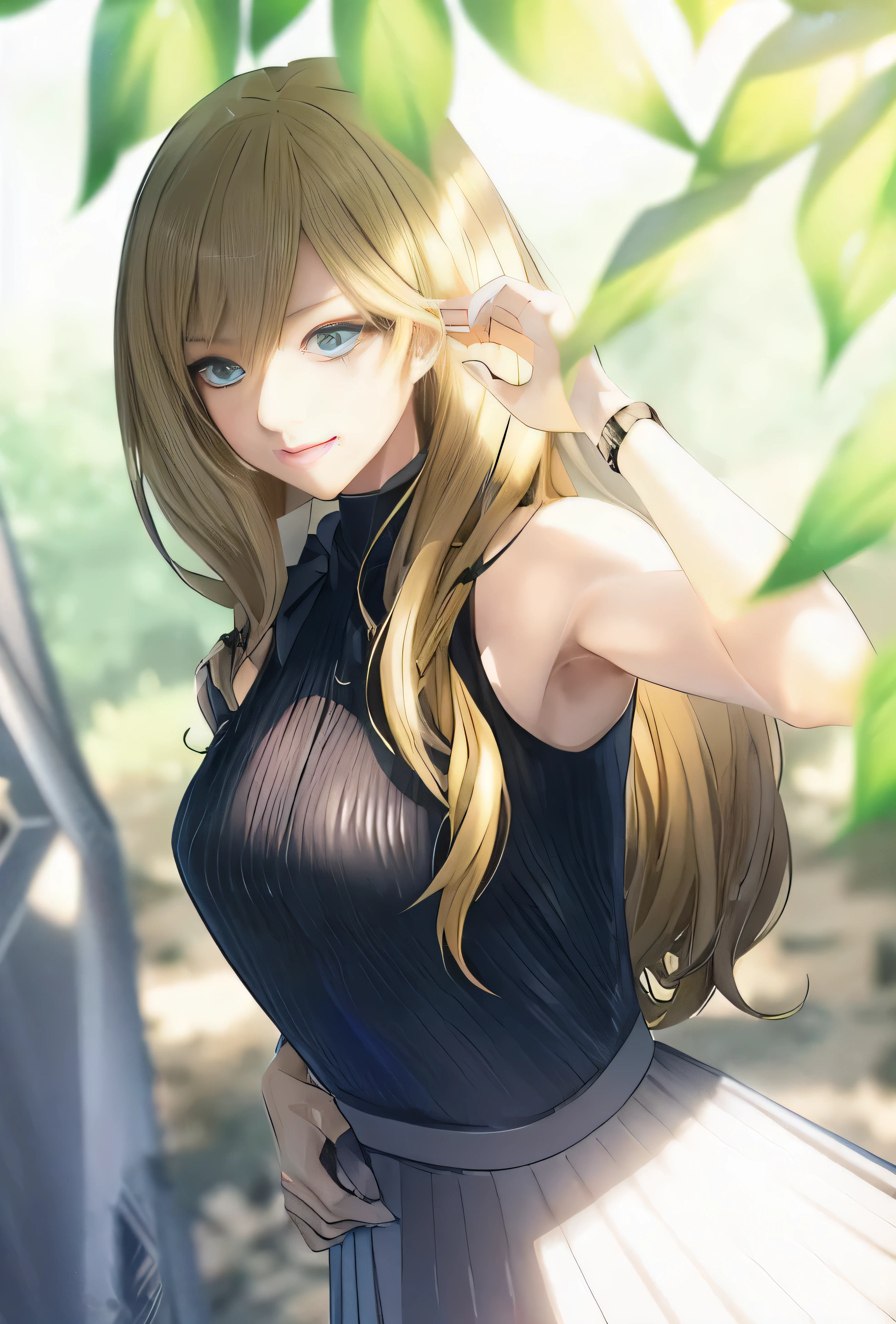 anime girl with long blonde hair and blue eyes in a black dress, blonde anime girl with long hair, attractive anime girl, beautiful anime girl, seductive anime girl, pretty anime girl, (anime girl), anime girl with long hair, smooth anime cg art, portrait anime girl, digital anime illustration, beautiful anime woman, fine details. girls frontline, digital anime art