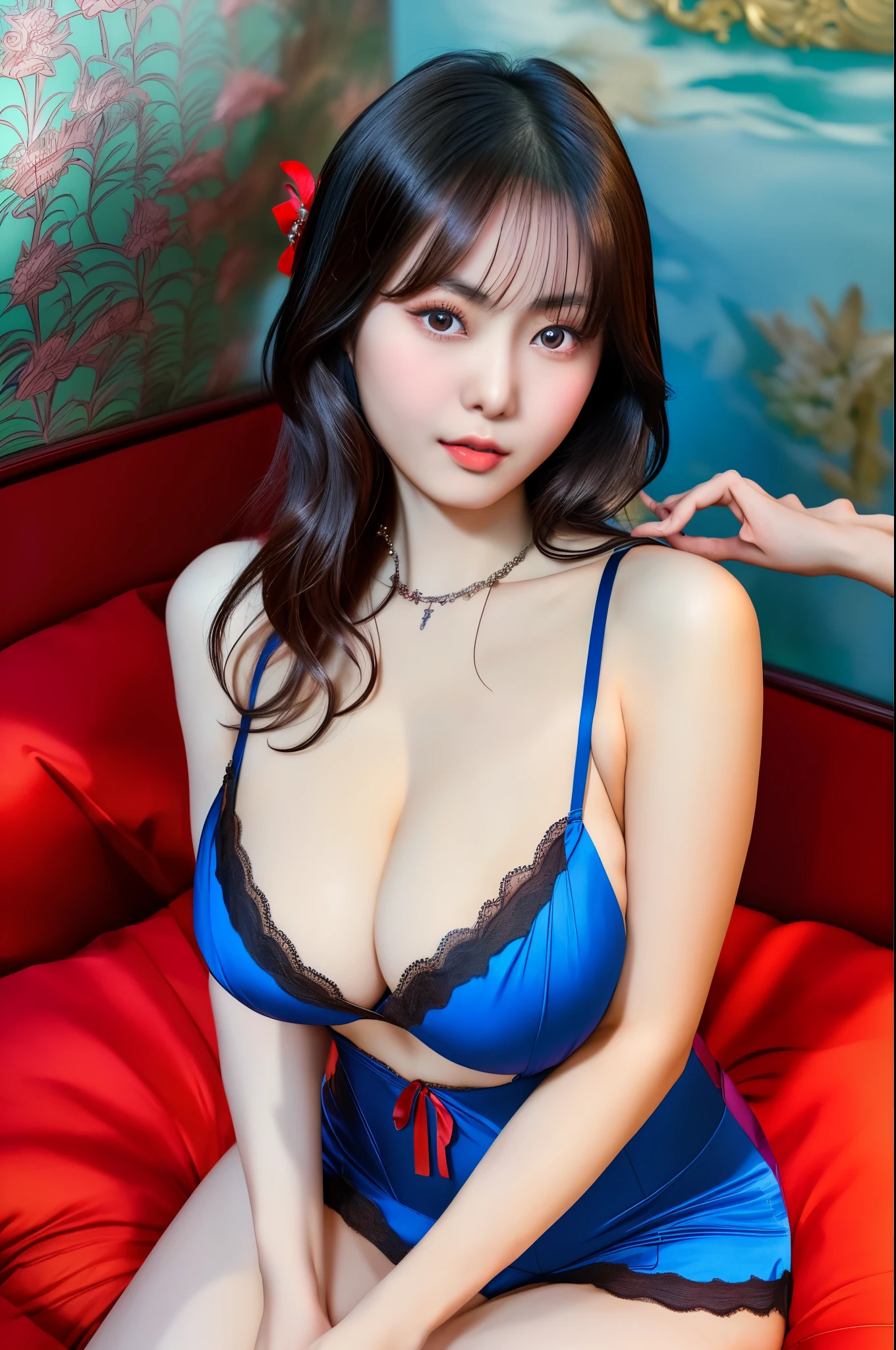 (masterpiece:1.3), (High resolution:1.1), Detailed beautiful face, Detailed beautiful, (huge breasts, gigantic breasts:1.4 araffe asian woman in lingerie sitting on a bed, gorgeous young korean woman, beautiful south korean woman, korean girl, beautiful young korean woman, beautiful asian girl, korean woman, japanese goddess, gorgeous chinese model, seductively looking in front, beautiful asian woman, japanese model, asian girl, girl next door innocent look, seductive anime girl, realistic sensual gravure idol