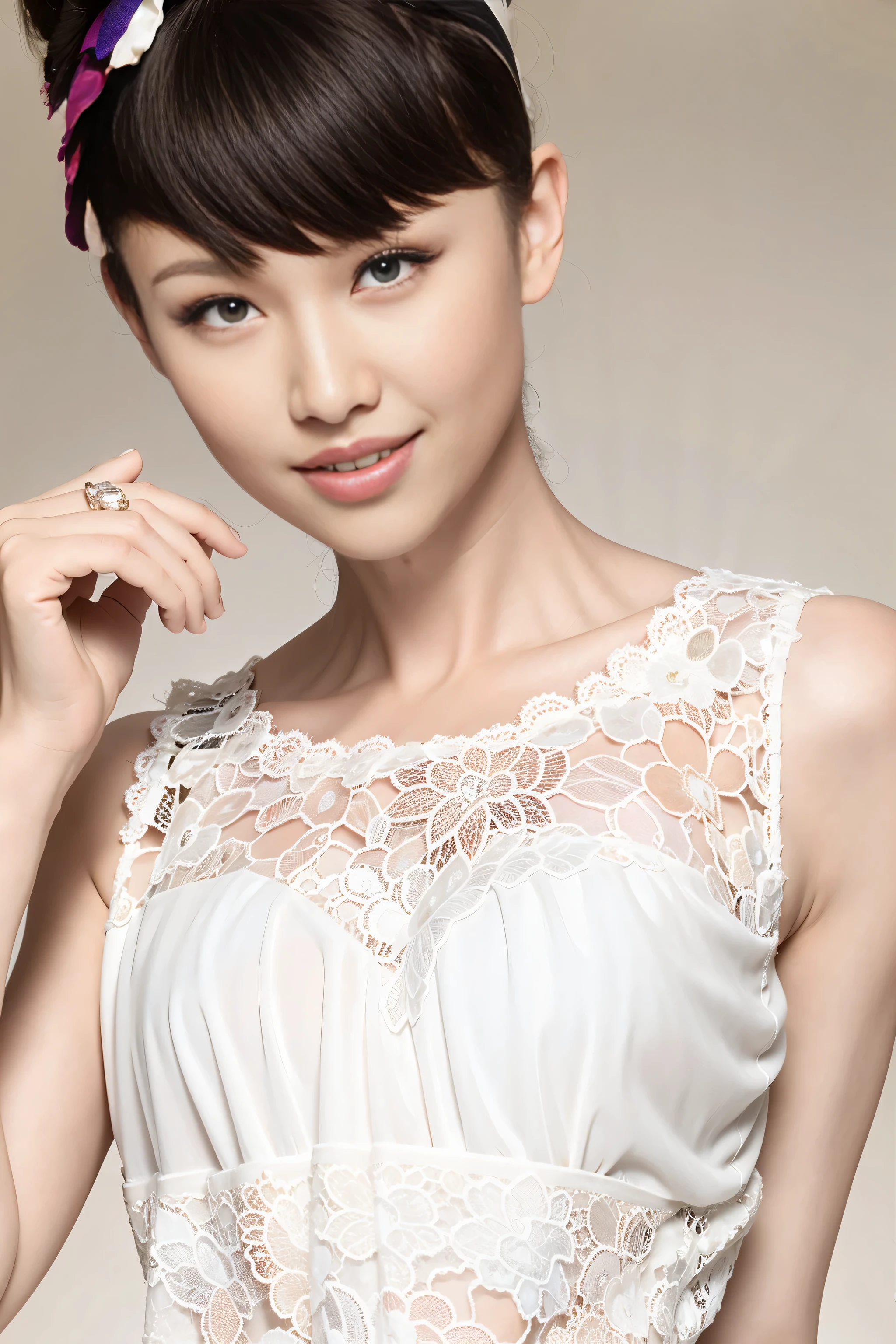 fashion model 20 years old [[[[close up]]]], [[[[neck]]]], [[[[Shoulder]]]], perfect eyes, perfect iris，perfect lips，perfect teeth，perfect skin，White skin，Soft headlight，high-density imaging review，Face slimming type，slender nose，long black hair，（Face is clear and delicate），((white lace underwear))，((Sexy))，The background is the bedroom，best quality，masterpiece，（pastel colors：1.2）