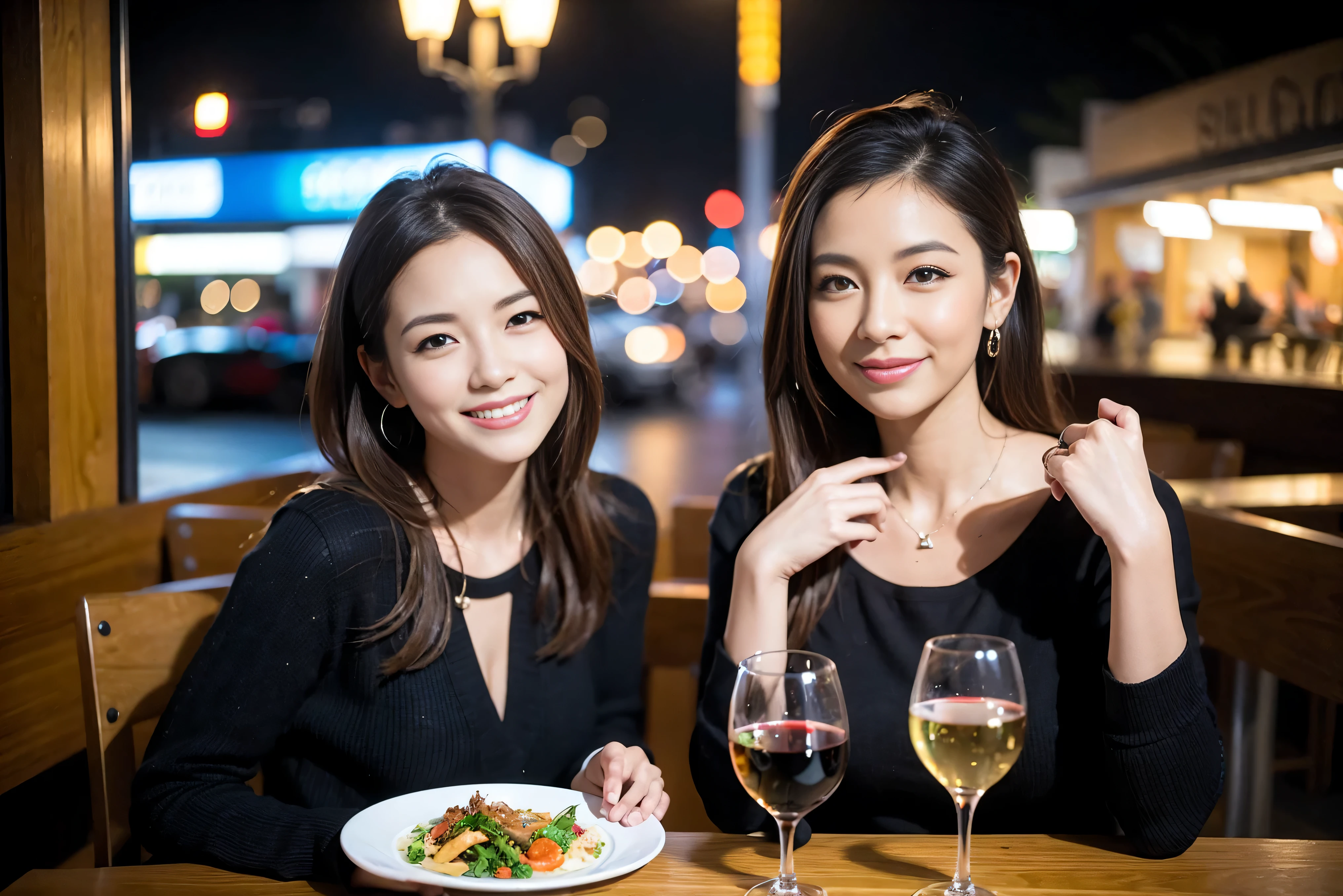 64k, UHD, highest quality, masterpiece: 1.2), (realistic, photorealistic: 1.37),やわらかなsmile、gentle expression、 Super detailed, celebration party、beauty、charm、beautiful mature woman、3 women who love wine、three men、Tokyo、Yokohama、Paris、venice、Rome、Champagne、sparkling wine、winter night、restaurantでワイン宴会、(slimな男女4名),(Wine party for 5 people)、(slimフェイス),Happy、 最高なsmile、Fox Face、Berry Short、(because I'thin), (brown hair), (shortcut), long sleeve shirt、winter fashion、Columbia、Brazilian、Japanese、Dutch、German、Portuguese、Belgian、Italian、French, (Squirting), (slimボティ), (brown hair), (shortcut), 端正なbeauty、cheeks blush a little, (41 years old), 38 years old, 35 years old、32 years old、 A beautiful and detailed night view spreads out outside the window..........., restaurant, wine glassが座っている, At night, in a prominent place (from the Upper body) nova frog style, actress, model, Upper body, White wine, slim, wine glass, Very beautiful night view, wine glass Put in the Middle, Happy smile, (smile: 1.15),