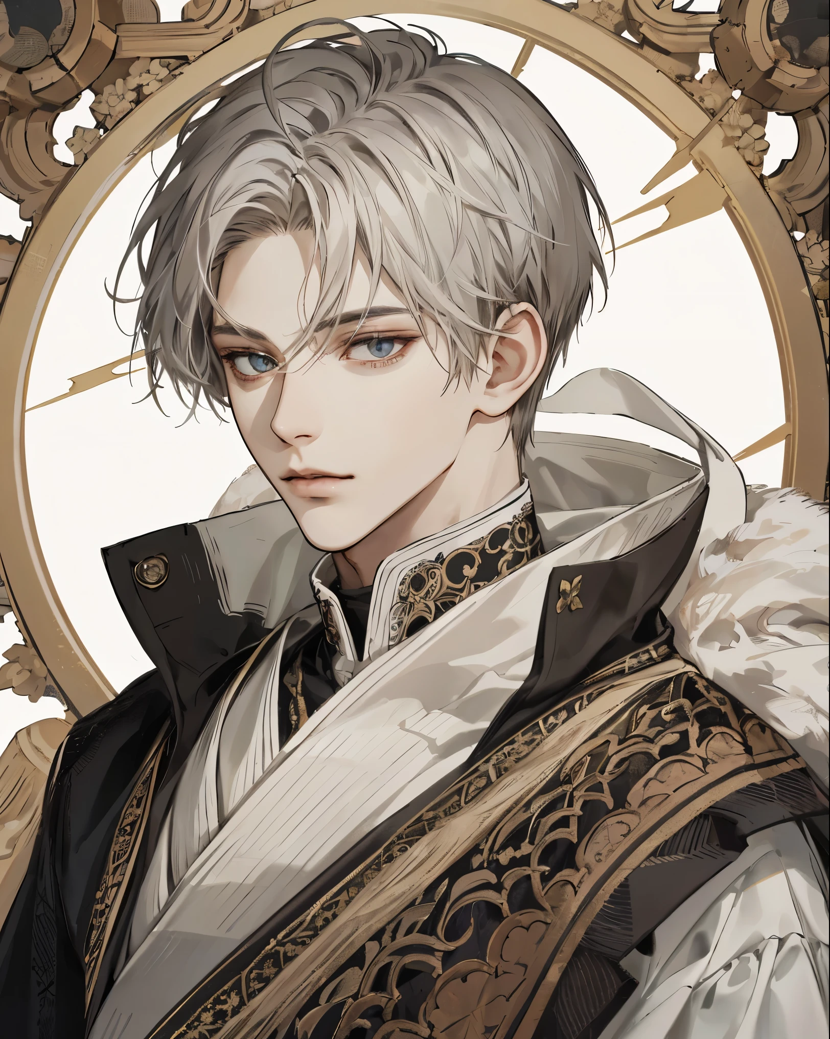 (extreamly delicate and beautiful:1.2), 8K,(шедевр:1.0),(best_quality:1.0), 2boy, and intricate detailing, Enlarged textures, and intricate detailing, finely eye and detailed face, and intricate detailing, shiraga, (closed mouths), Perfect eyes, Equal eyes, (A male god)