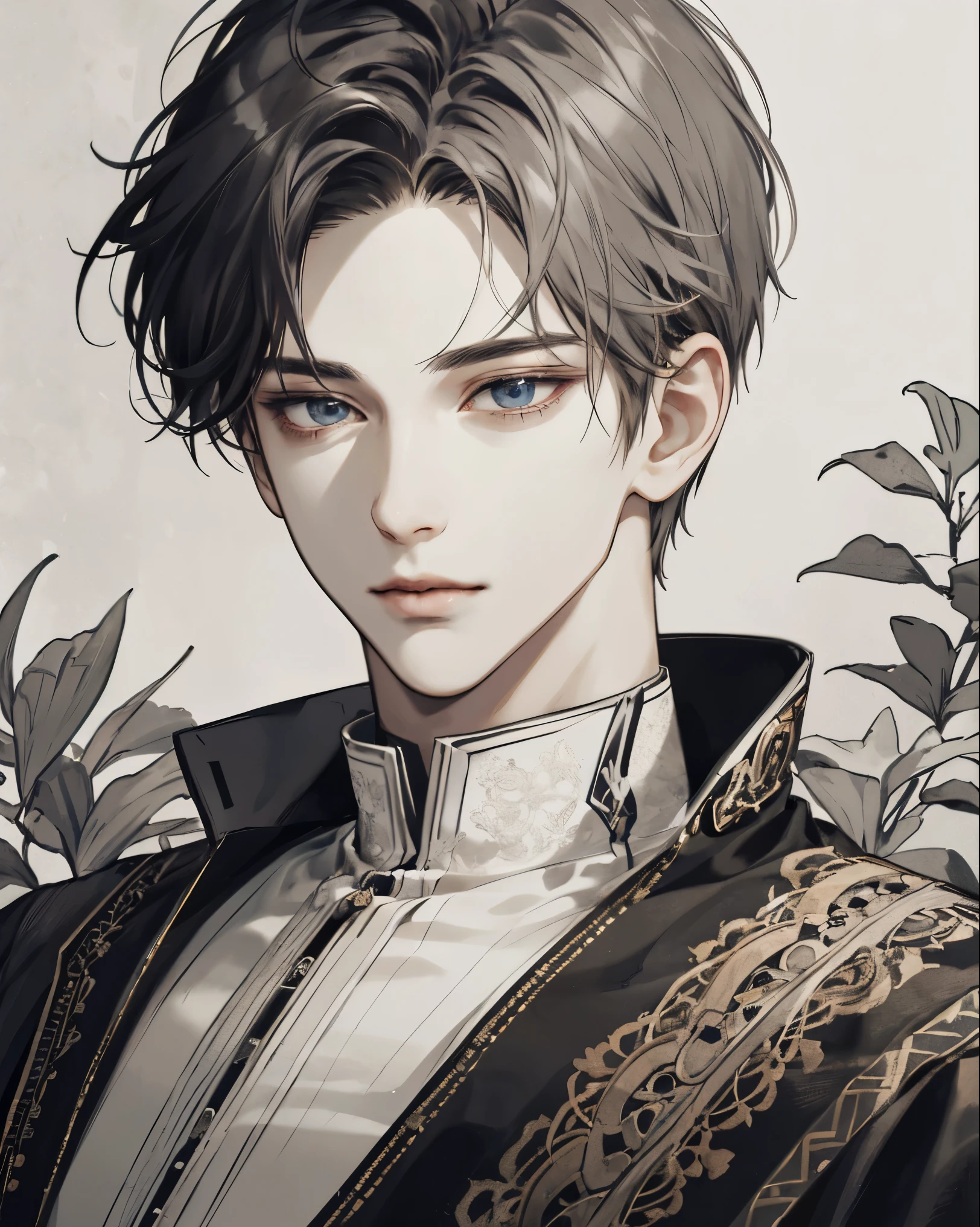 (extreamly delicate and beautiful:1.2), 8K,(шедевр:1.0),(best_quality:1.0), 2boy, and intricate detailing, Enlarged textures, and intricate detailing, finely eye and detailed face, and intricate detailing, shiraga, (closed mouths), Perfect eyes, Equal eyes, (A male god)