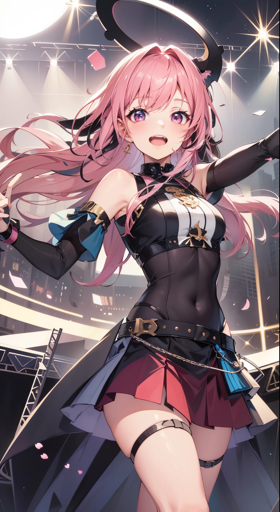 (muste piece, best quality, high resolution: 1.2), 1 baby girl, Standing Solo, single character full body, whole body concept, detail pink big eyes, pink hair, cat ears,Style ArtGerm, Full Body Detail 4K，Devilish smile with wide open mouth，そしてその詳細なFull Body Detail 4K，(simple background)