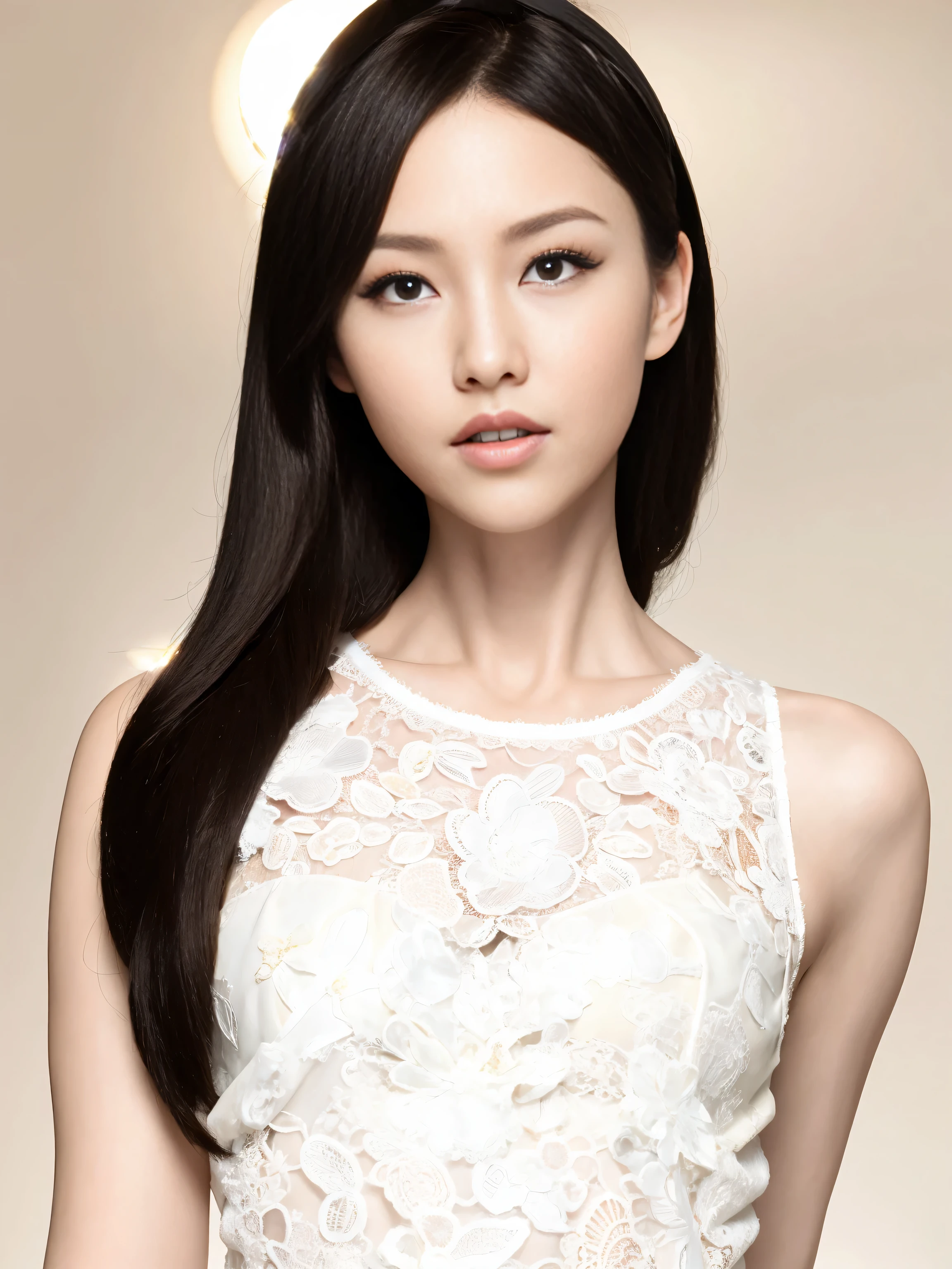fashion model 20 years old [[[[close up]]]], [[[[neck]]]], [[[[Shoulder]]]], perfect eyes, perfect iris，perfect lips，perfect teeth，perfect skin，White skin，Soft headlight，high-density imaging review，Face slimming type，slender nose，long black hair，（Face is clear and delicate），((white lace underwear))，((Sexy))，The background is the bedroom，ground，best quality，masterpiece，（pastel colors：1.2）