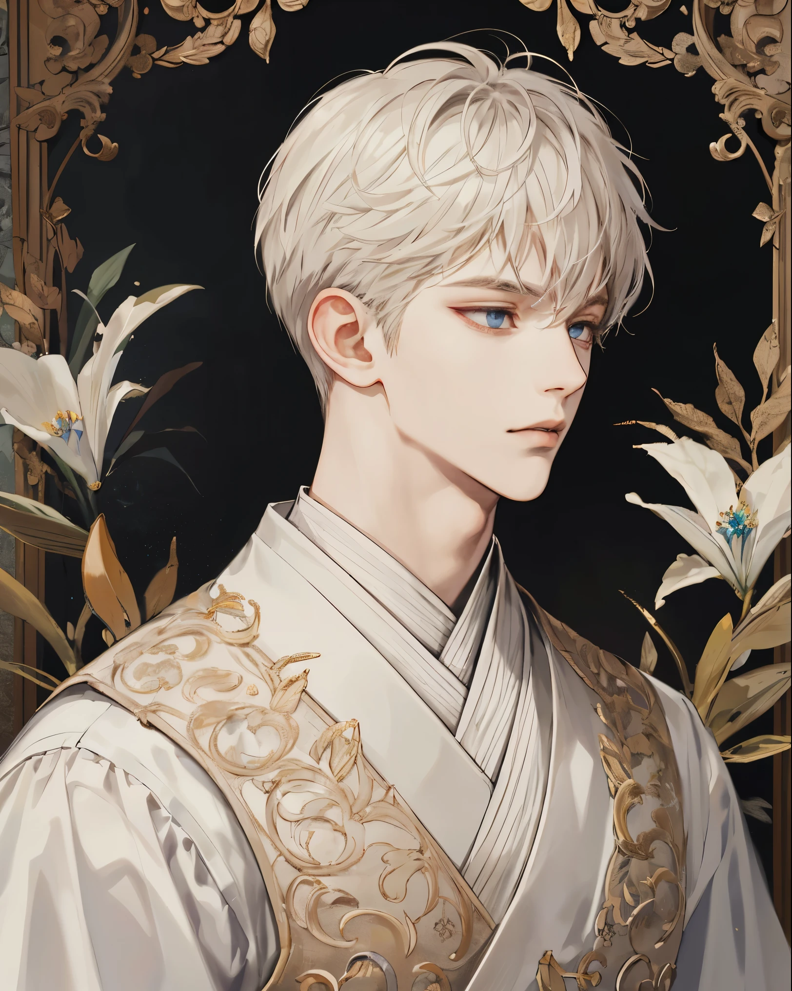 (extreamly delicate and beautiful:1.2), 8K,(шедевр:1.0),(best_quality:1.0), 2boy, and intricate detailing, Enlarged textures, and intricate detailing, finely eye and detailed face, and intricate detailing, shiraga, (closed mouths), Perfect eyes, Equal eyes, (A male god)