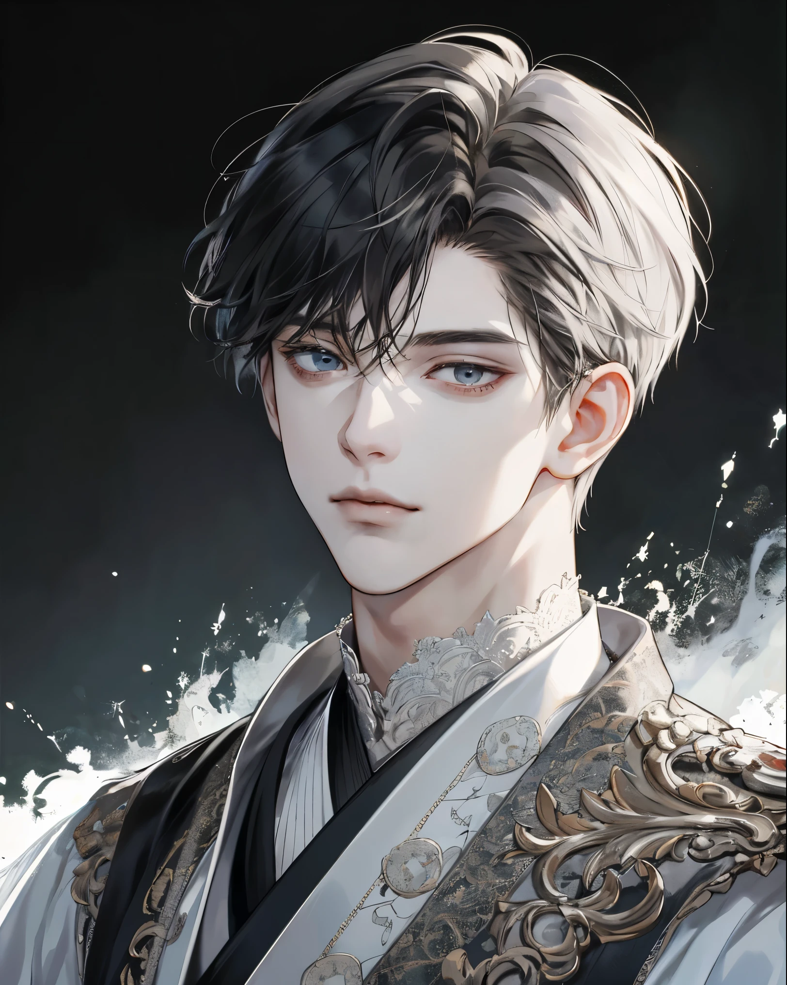 (extreamly delicate and beautiful:1.2), 8K,(шедевр:1.0),(best_quality:1.0), 2boy, and intricate detailing, Enlarged textures, and intricate detailing, finely eye and detailed face, and intricate detailing, shiraga, (closed mouths), Perfect eyes, Equal eyes, (A male god)