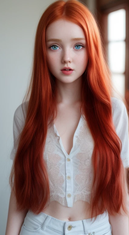 Fox girl with long red hair and blue eyes