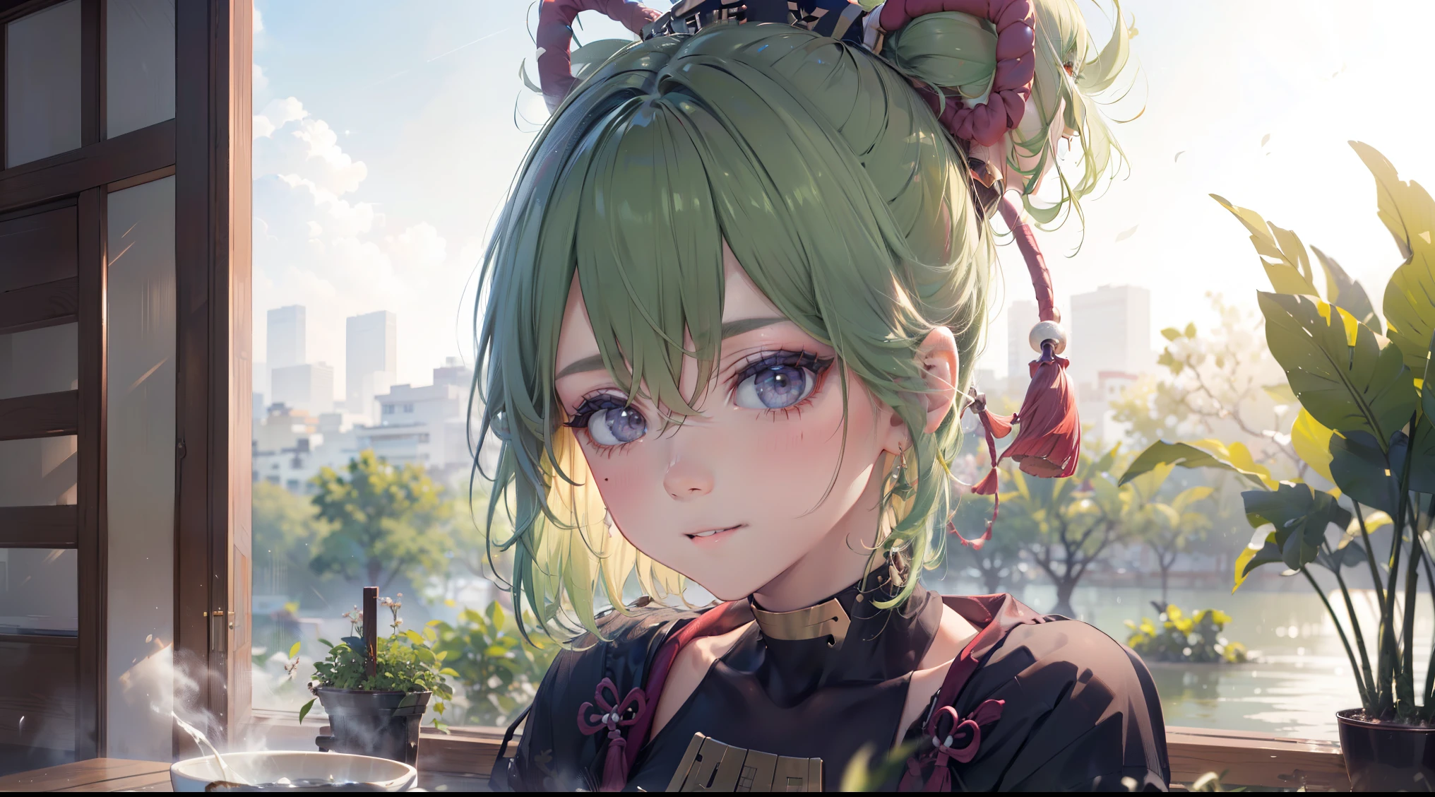 (best quality,8k,highres,masterpiece:1.2),(realistic,photorealistic,photo-realistic:1.37), ชุดเมดแบบคลาสสิค, traditional Japanese bakery,beautiful detailed eyes,happiness,glowing eyes,smiling,peaceful atmosphere,traditional Japanese clothes,working(คุณภาพดีที่สุด,เต็มรูปแบบ,โฆษณา:1.2),แสงสว่างและอบอุ่น,หวานง่มงวง,ความสุขบริบูรณ์,รอยยิ้มสดใส,sakura tree,tranquil,aroma scent,dreamlike,vivid colors,subtle lighting,traditional Japanese tea set,lively ambiance