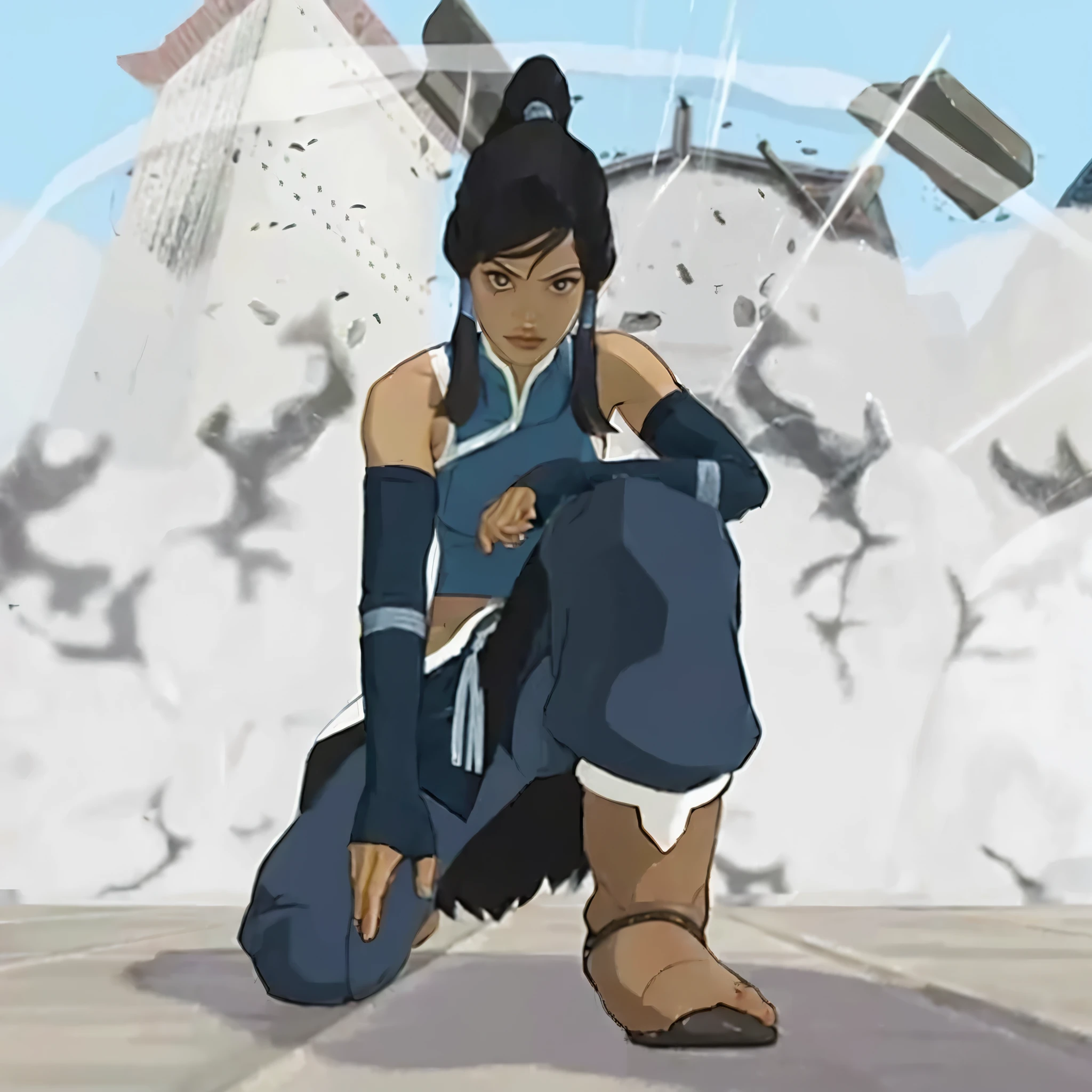A girl with ninja suite, explosive background
