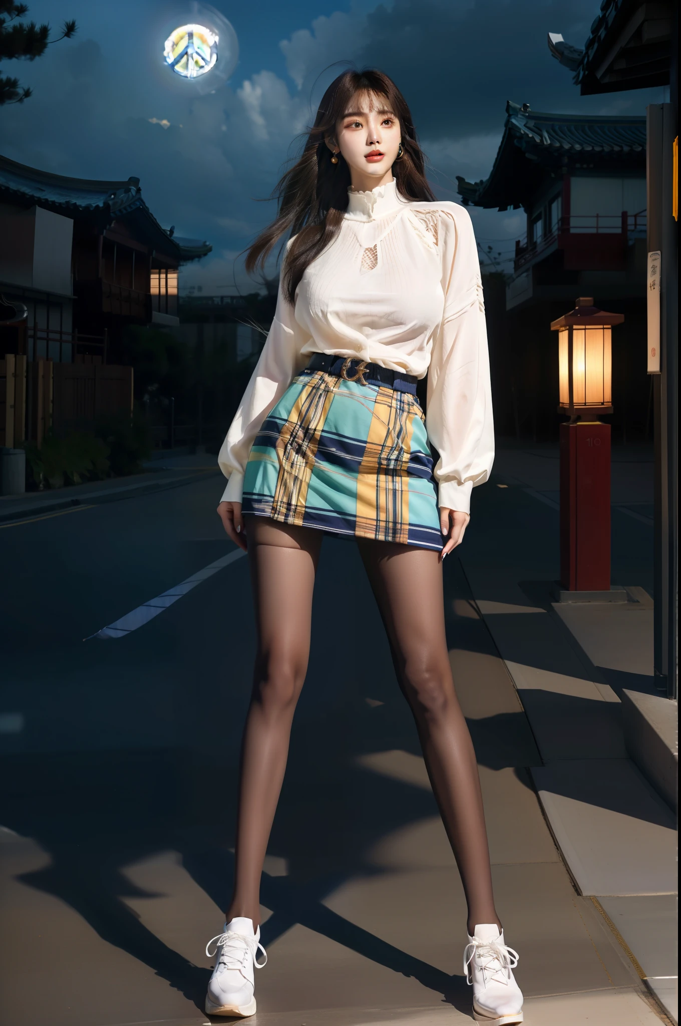 hair blown by the breeze, delicate facial features, Blunt bangs, mixed American Korean actress, sexy Korean female idol-type face, natural and detailed Handsome beauty doll face, ((Peaceless beauty face: 1.2)), an expressionless face, eye smile, very small earrings