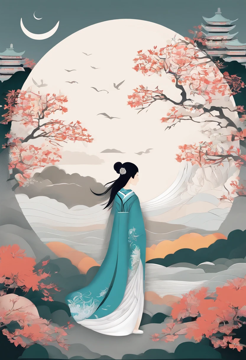 masterpiece, A Chiense woman in a hanfu, beautiful render of a fairytale, in the style of paper art, painting of beautiful, beautiful as the moon, very intricate masterpiece, painted metal, beautiful intricate masterpiece, multiple layers, Mysterious, Ancient China background, silver