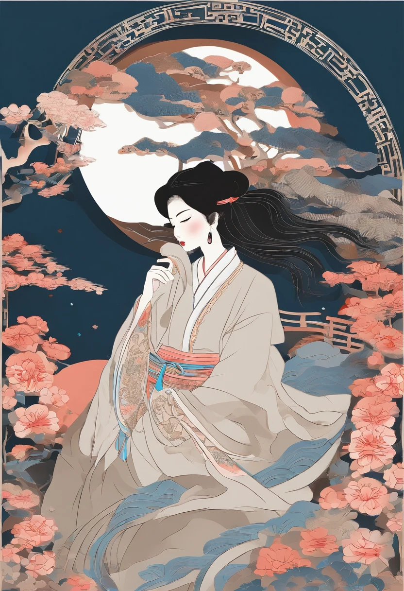 masterpiece, A Chiense woman in a hanfu, beautiful render of a fairytale, in the style of paper art, painting of beautiful, beautiful as the moon, very intricate masterpiece, painted metal, beautiful intricate masterpiece, multiple layers, Mysterious, Ancient China background, silver
