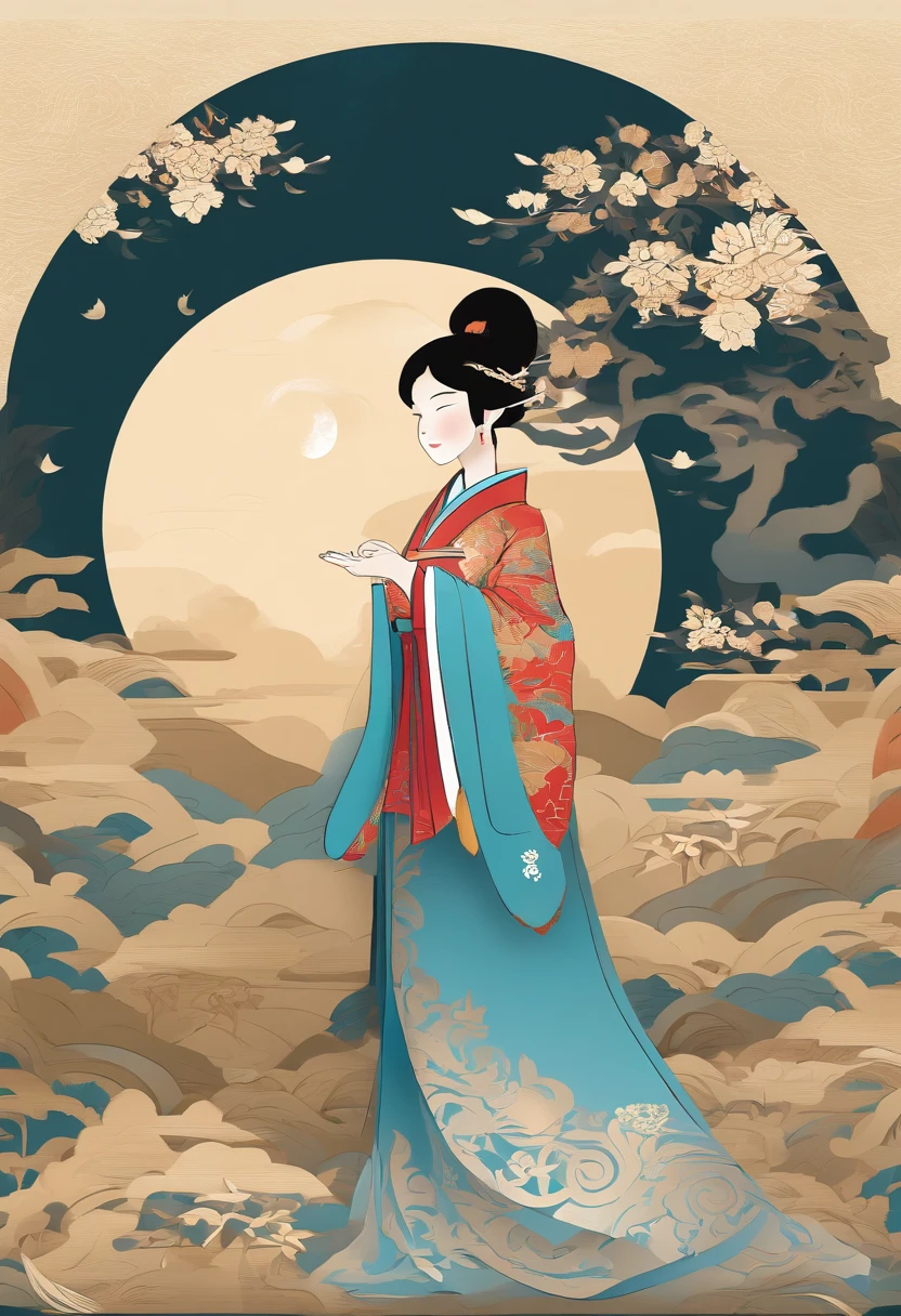 masterpiece, A Chiense woman in a hanfu, beautiful render of a fairytale, in the style of paper art, painting of beautiful, beautiful as the moon, very intricate masterpiece, painted metal, beautiful intricate masterpiece, multiple layers, Mysterious, Ancient China background, gold