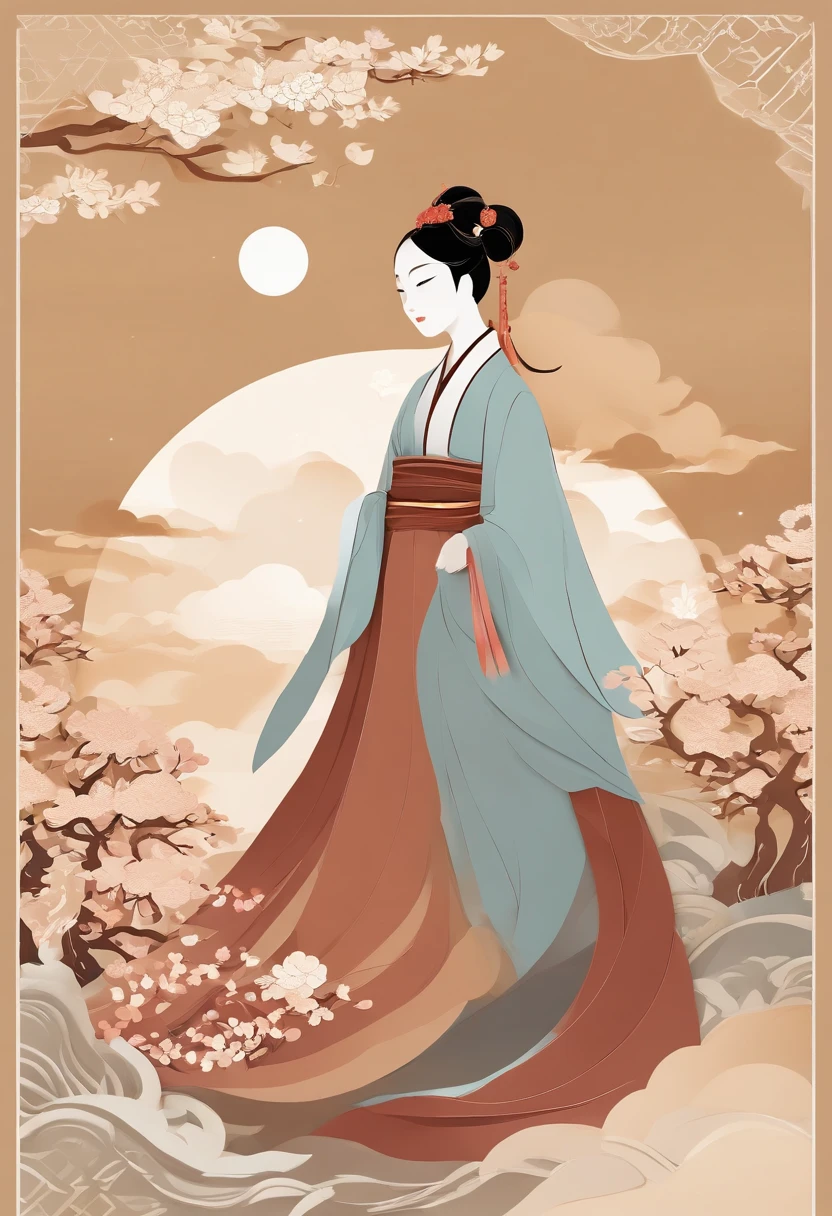 masterpiece, A Chiense woman in a hanfu, beautiful render of a fairytale, in the style of paper art, painting of beautiful, beautiful as the moon, very intricate masterpiece, painted metal, beautiful intricate masterpiece, multiple layers, Mysterious, Ancient China background, brown