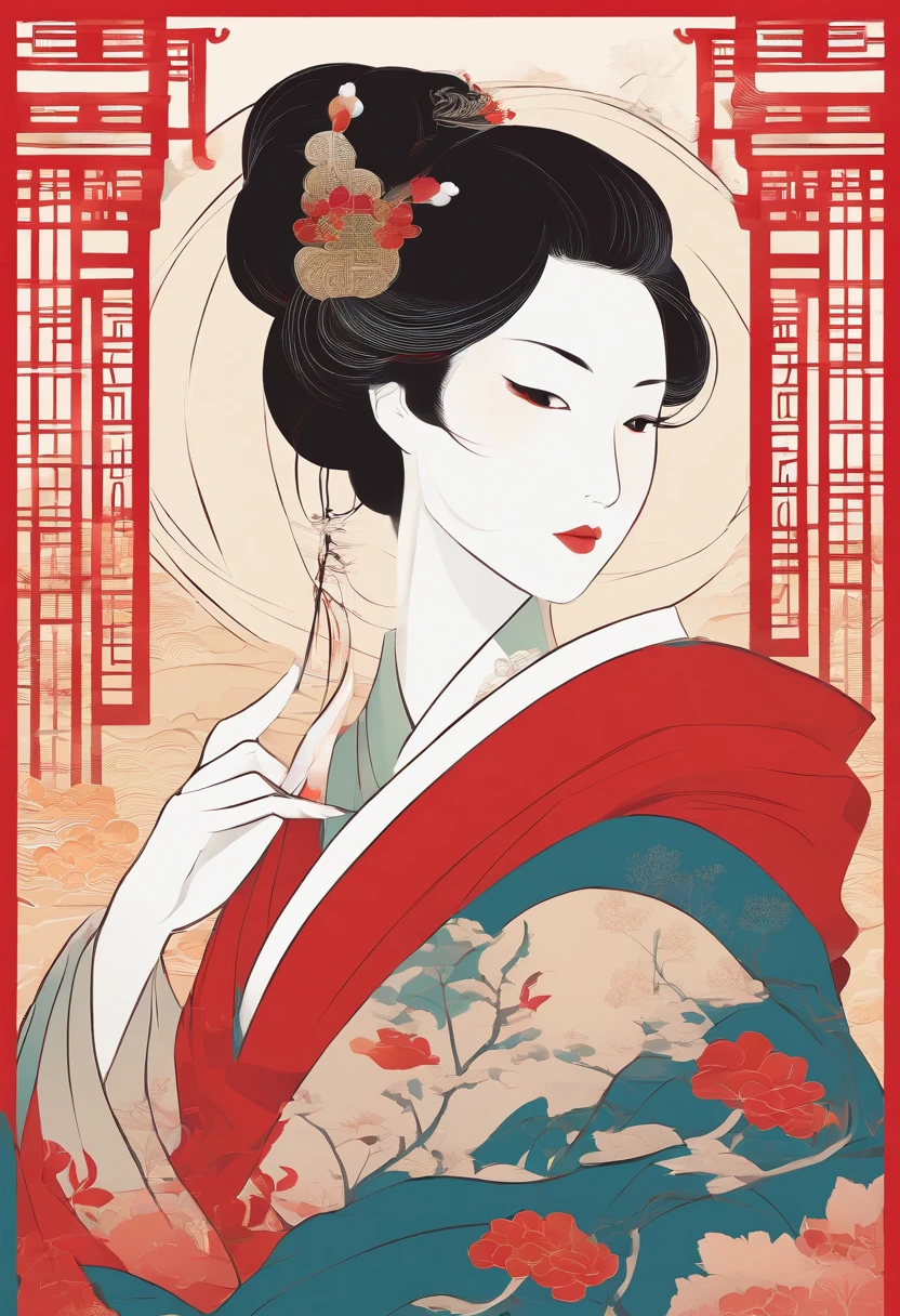 masterpiece, A Chiense woman in a hanfu, beautiful render of a fairytale, in the style of paper art, painting of beautiful, beautiful as the moon, very intricate masterpiece, painted metal, beautiful intricate masterpiece, multiple layers, Mysterious, Ancient China background, red